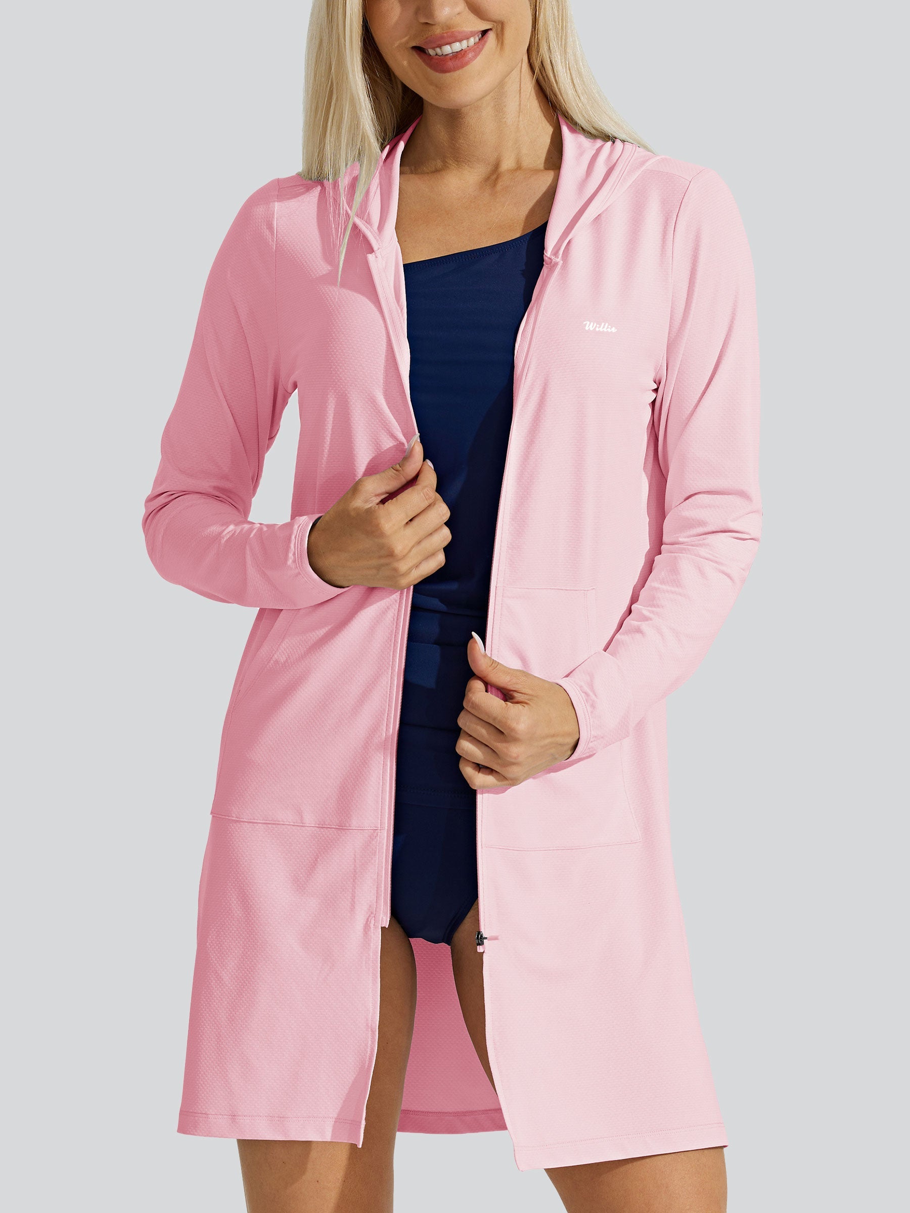 Women's Sun Protection Long Hoodie Jacket_Pink_model1