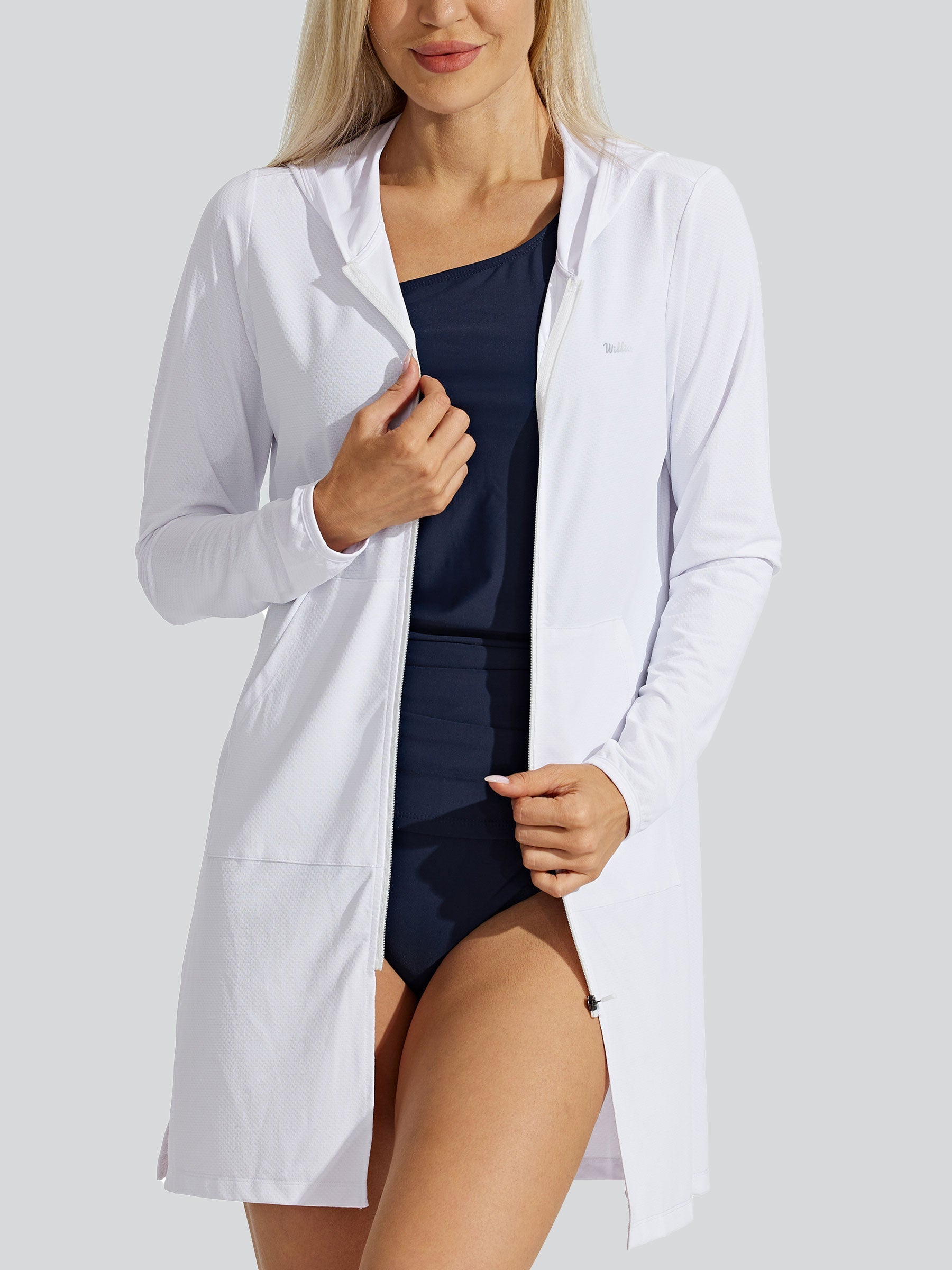 Women's Sun Protection Long Hoodie Jacket_White_model1