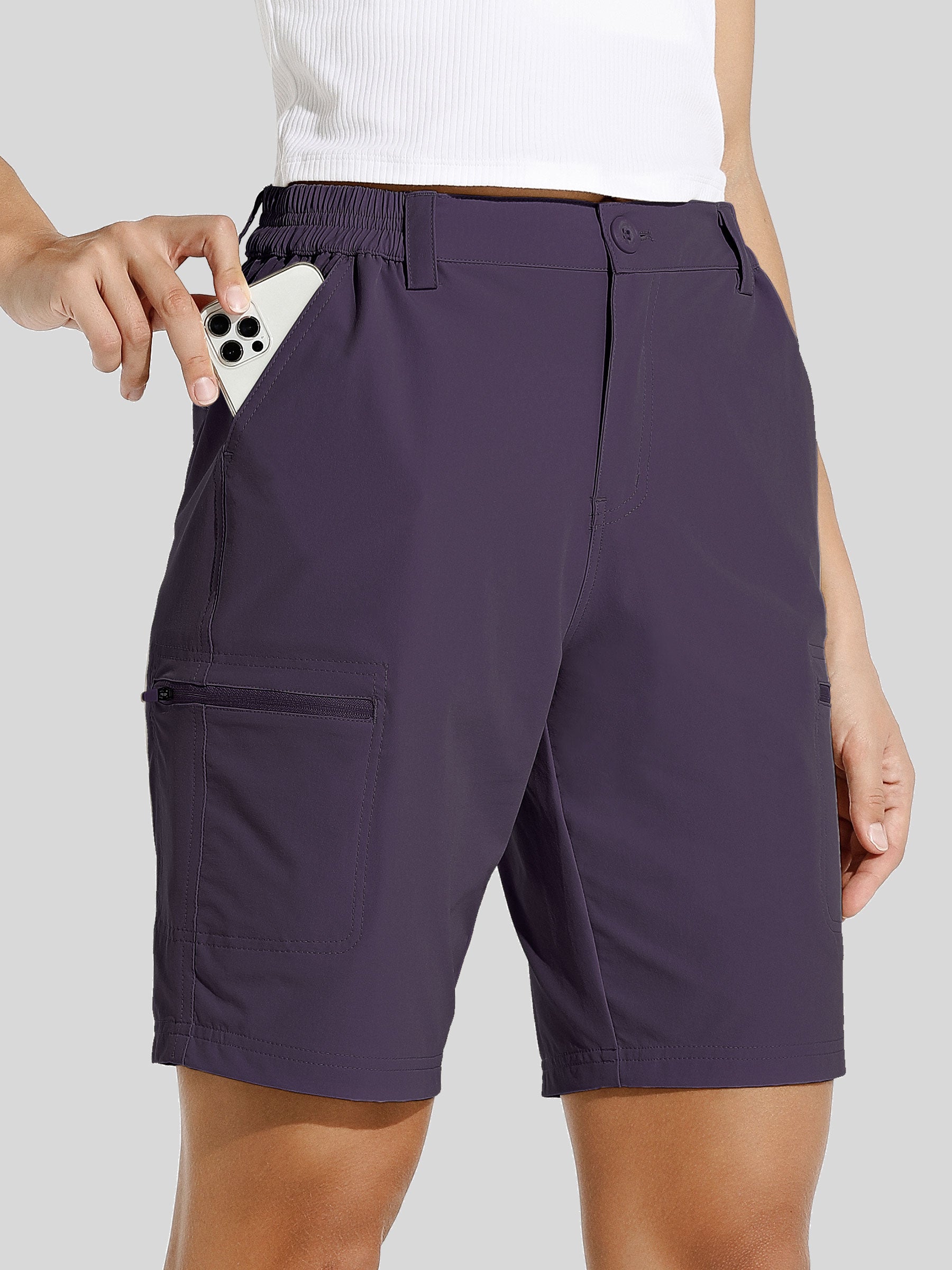 willit Womens Bermuda Cargo Shorts 10 Inch in deep purple1