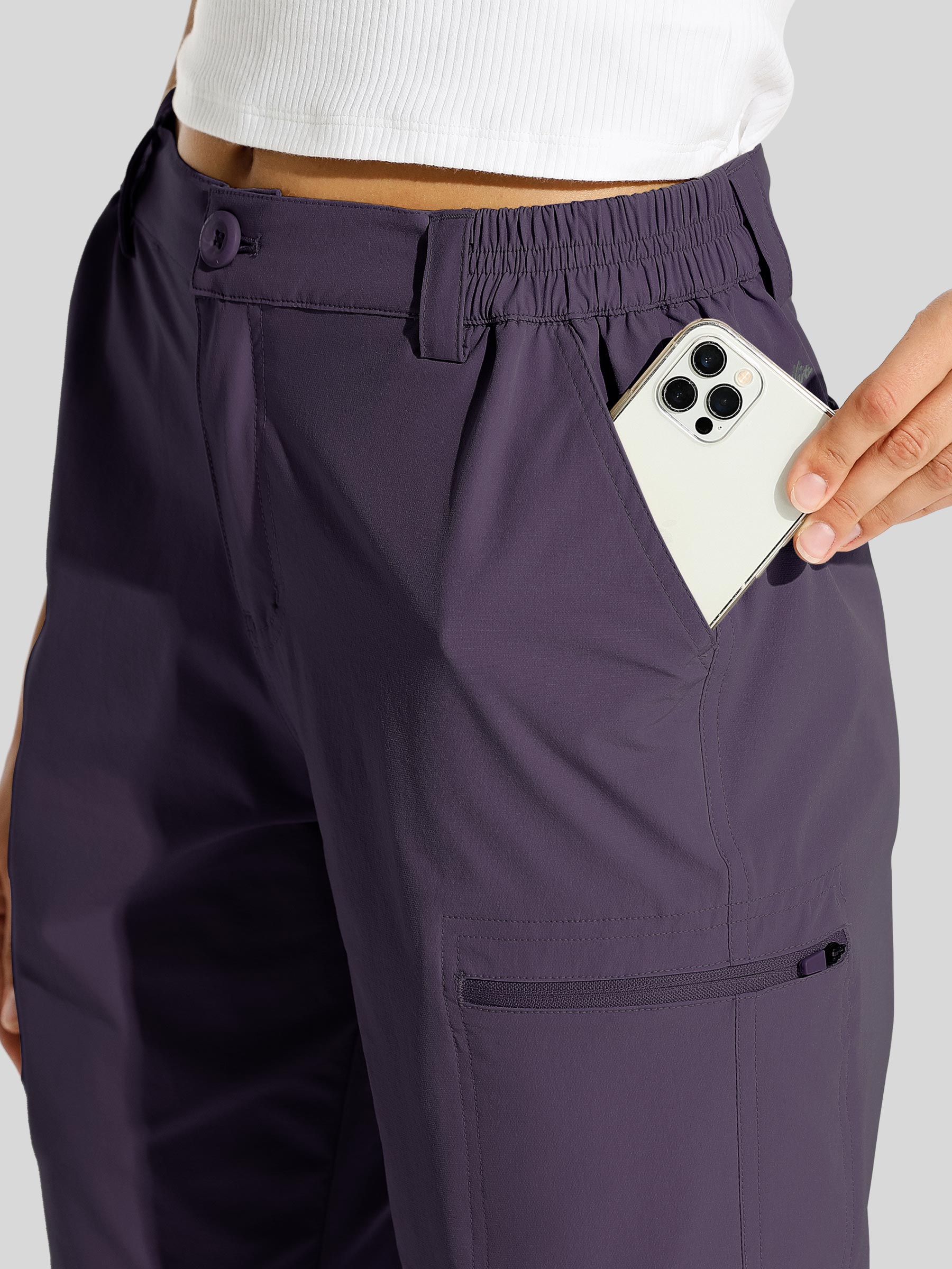 willit Womens Bermuda Cargo Shorts 10 Inch in deep purple3