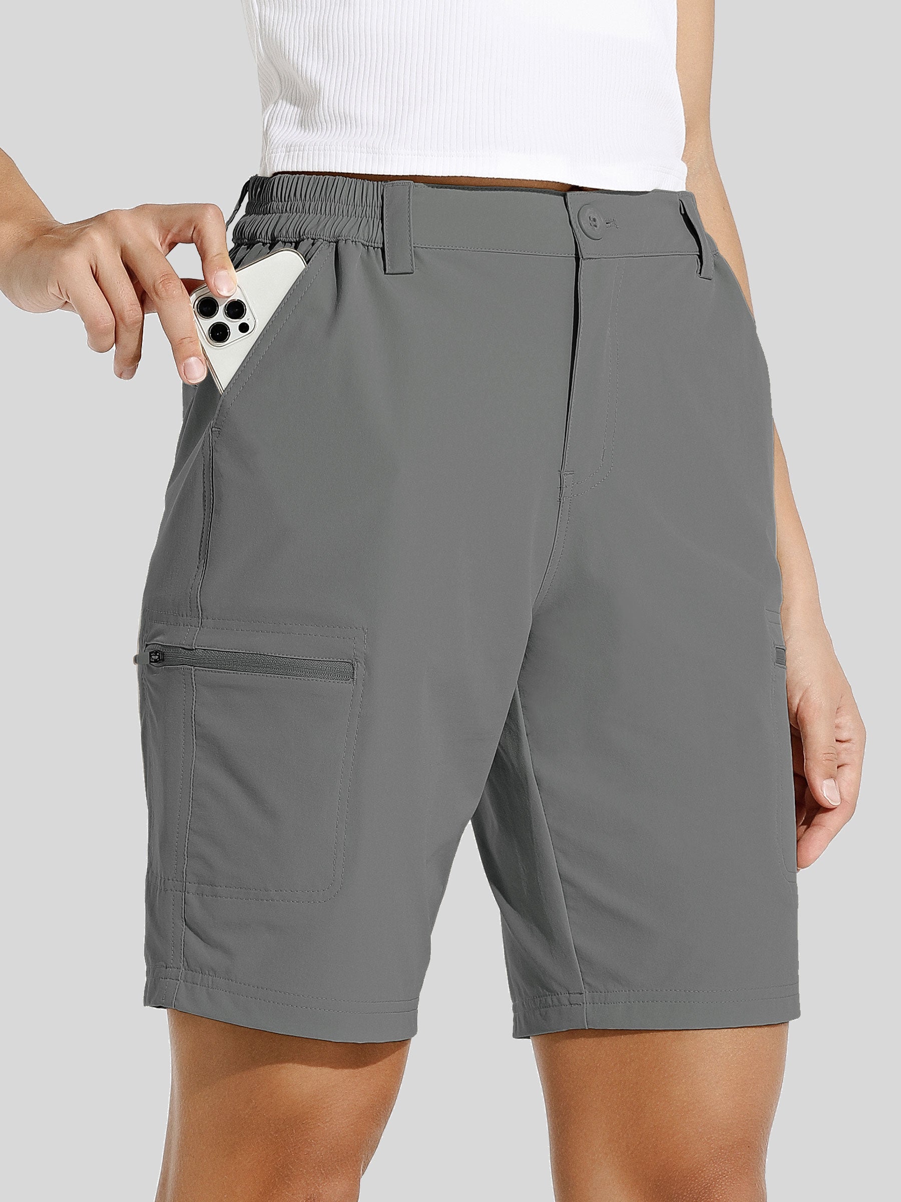 willit Womens Bermuda Cargo Shorts 10 Inch in steel gray1