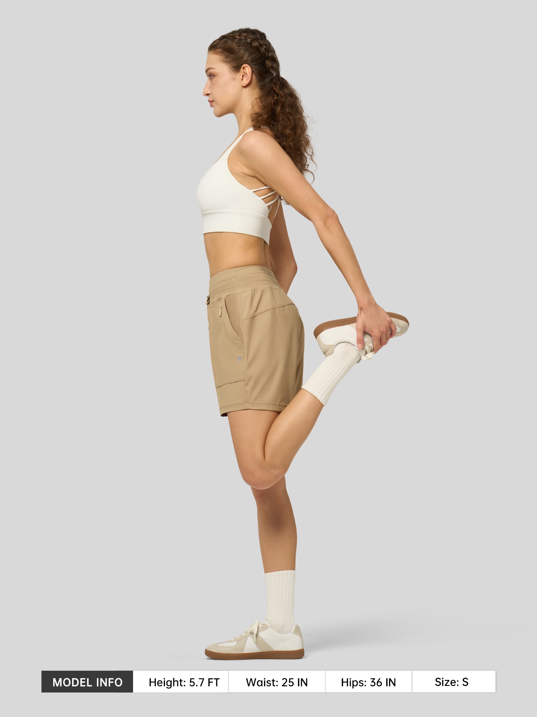 Willit Women's Quick-Dry Workout Shorts 5 Inch in khaki5