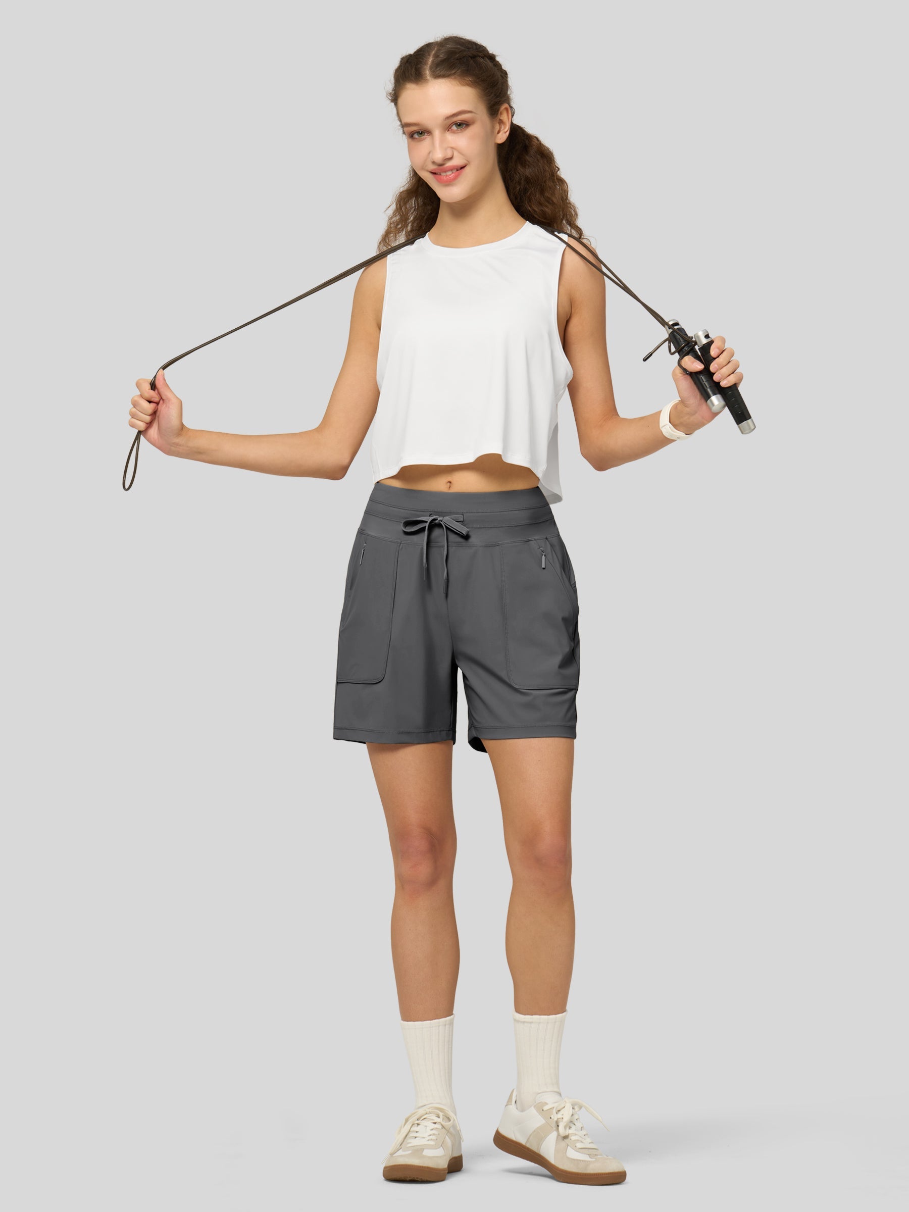 Willit Women's Quick-Dry Workout Shorts 5 Inch in light gray4