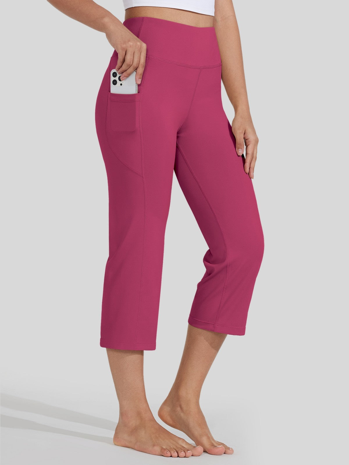 Willit Women's Straight Leg Capris Pants_rose red