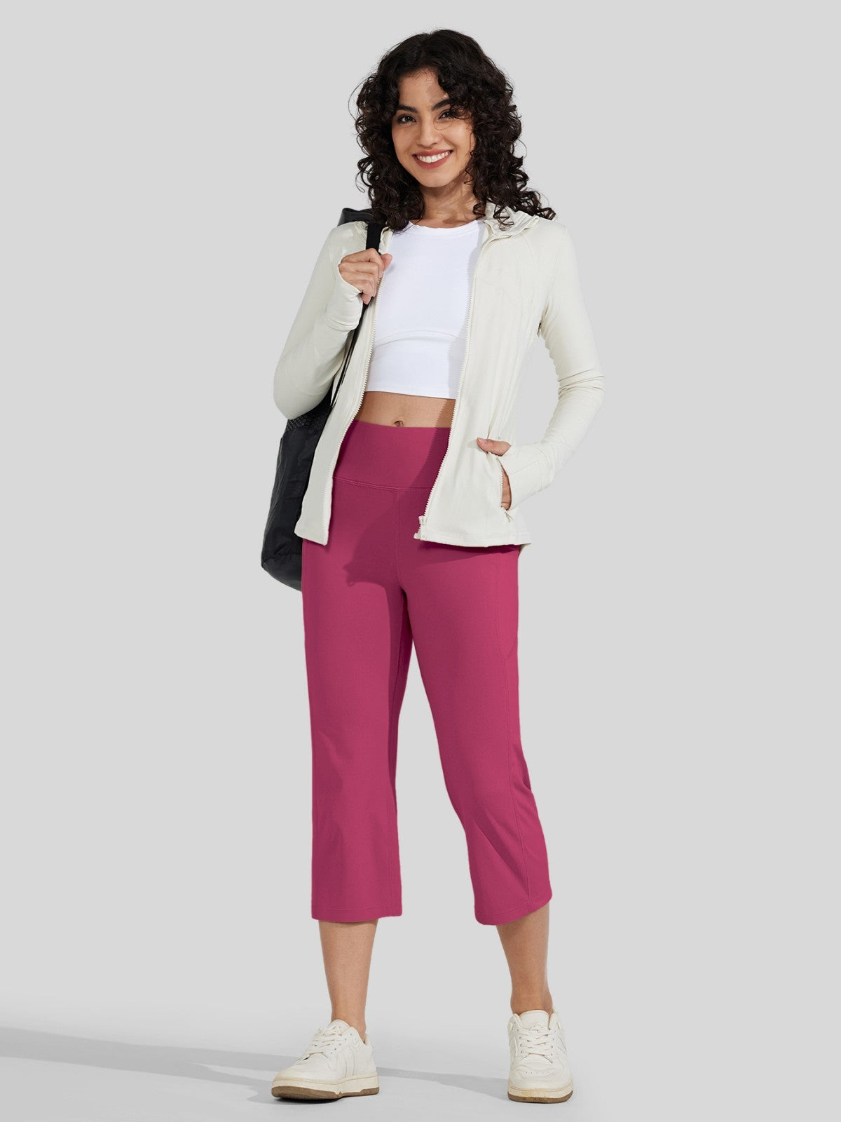 Willit Women's Straight Leg Capris Pants_rose red