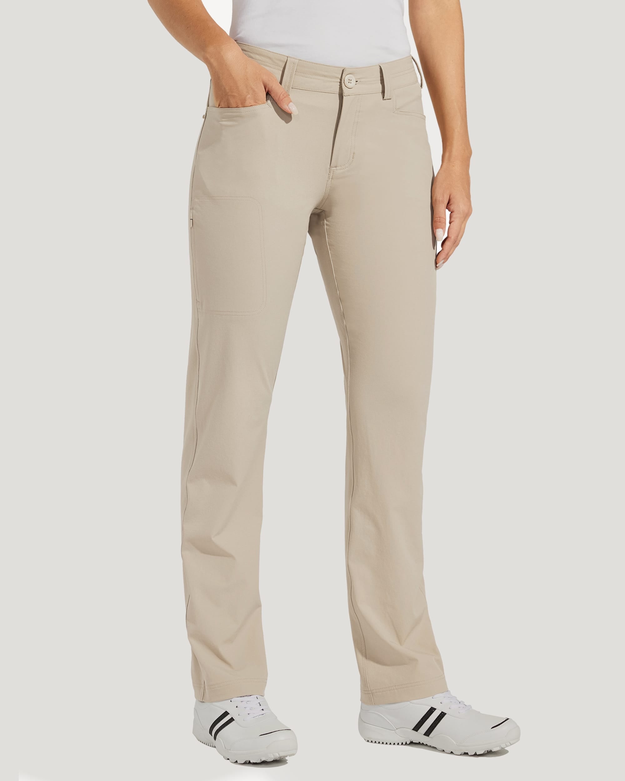 Women's Stretch Athletic Pants_Khaki_model2