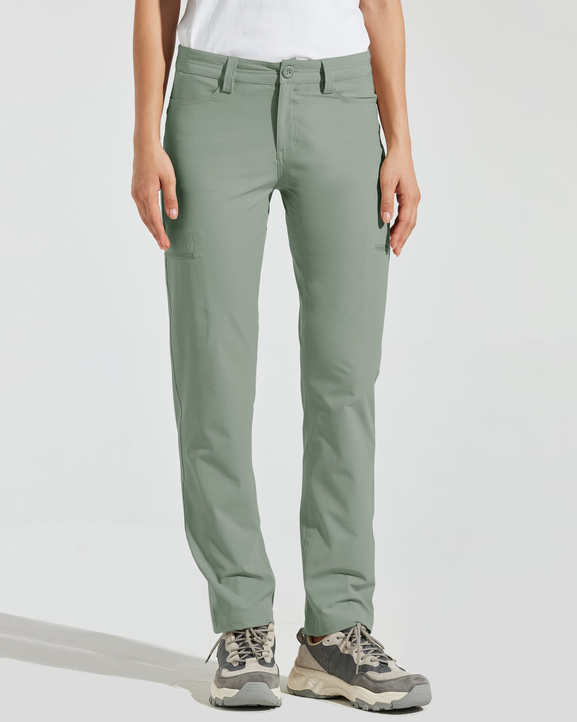 Women's Waterproof Hiking Pants_Green_model1
