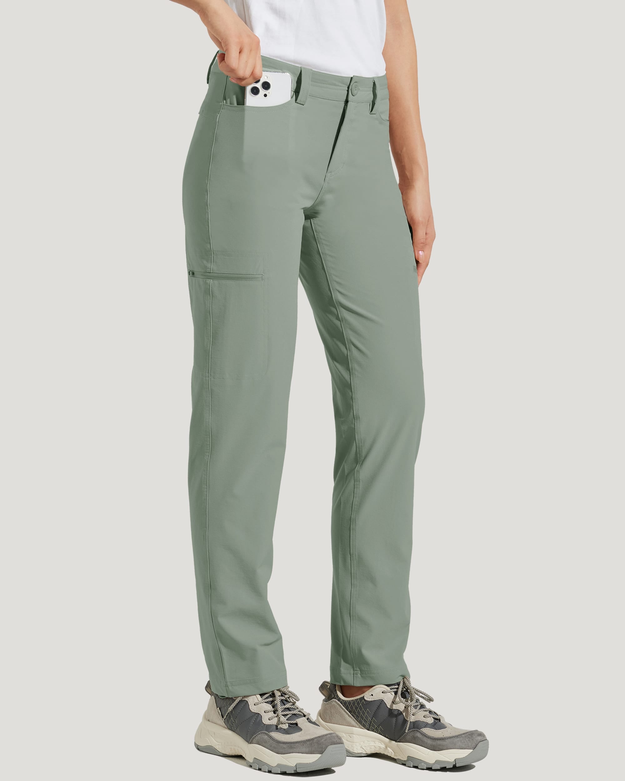Women's Waterproof Hiking Pants_Green_model2