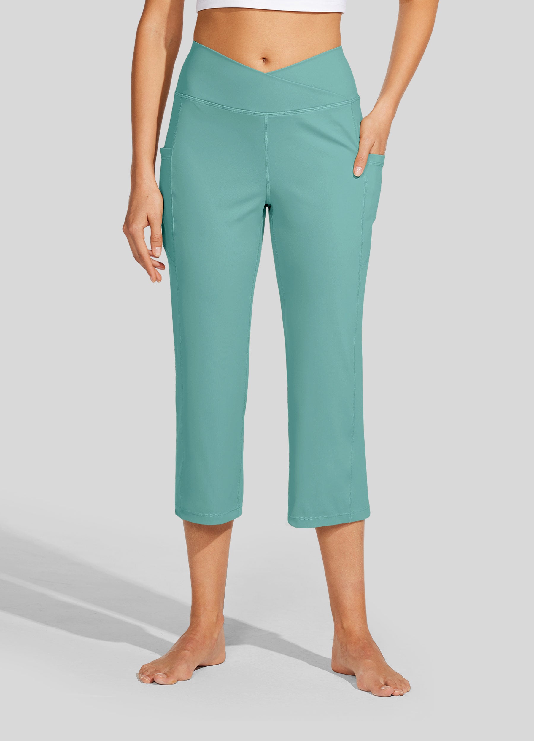 Womens Crossover Yoga Capris aqua