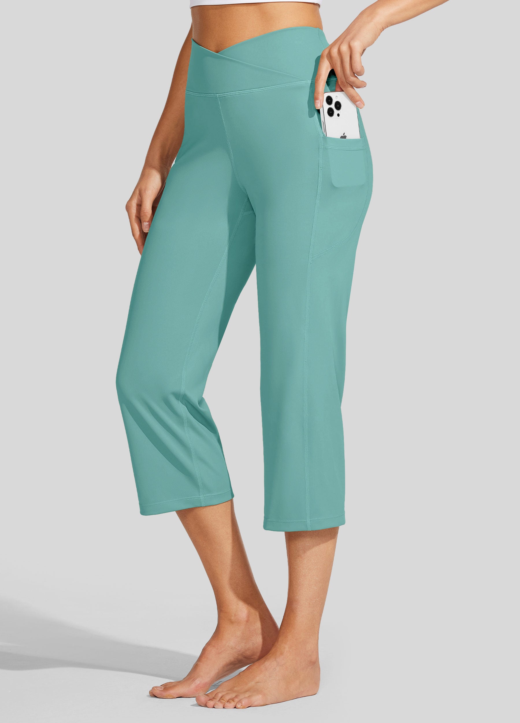 Womens Crossover Yoga Capris aqua