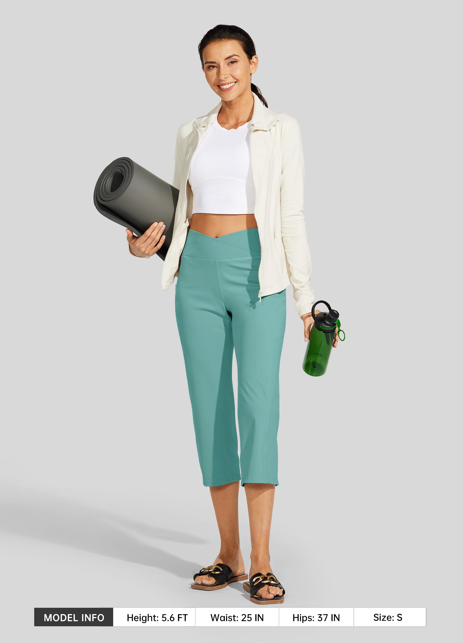 Womens Crossover Yoga Capris aqua