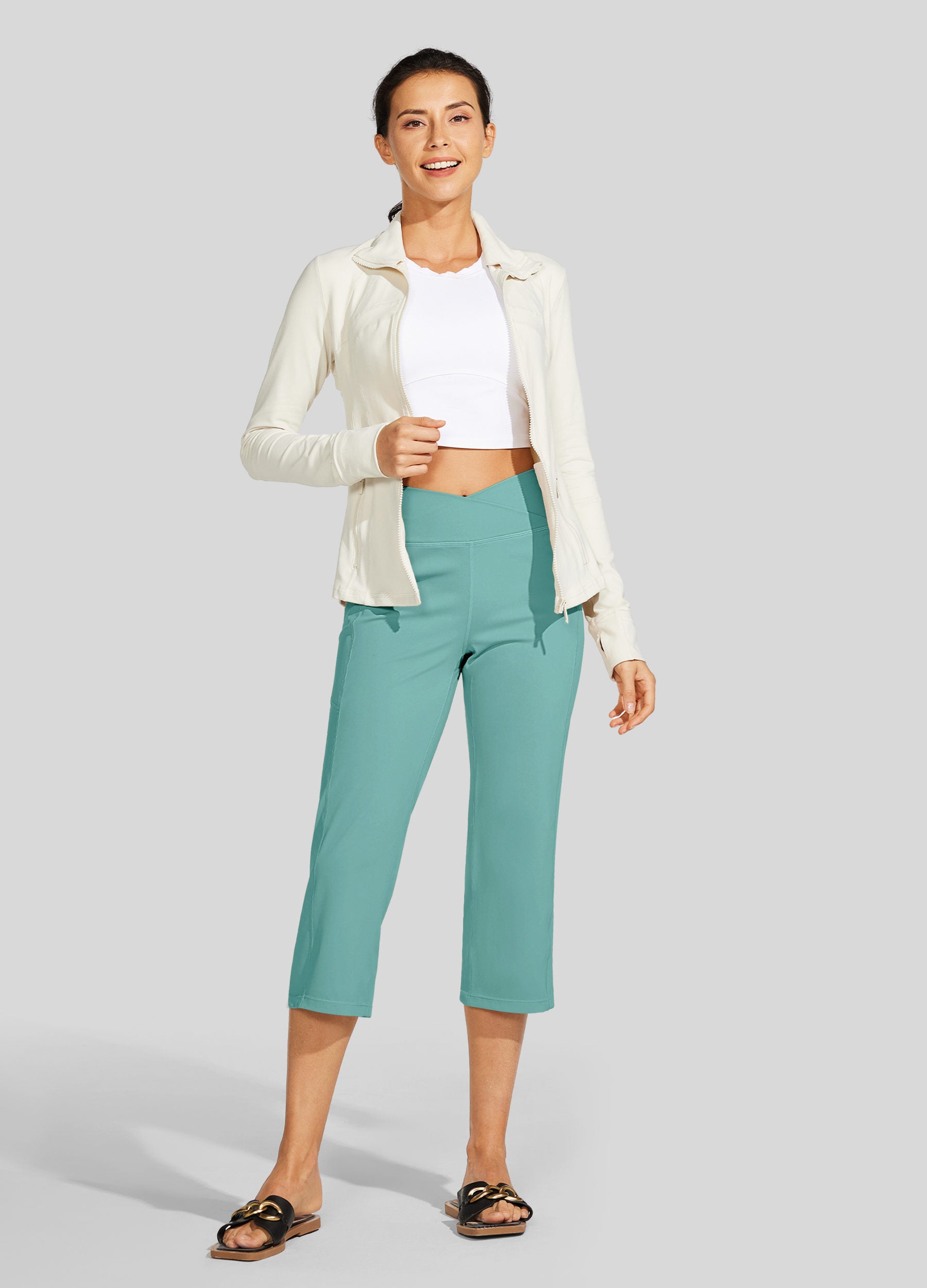 Womens Crossover Yoga Capris aqua