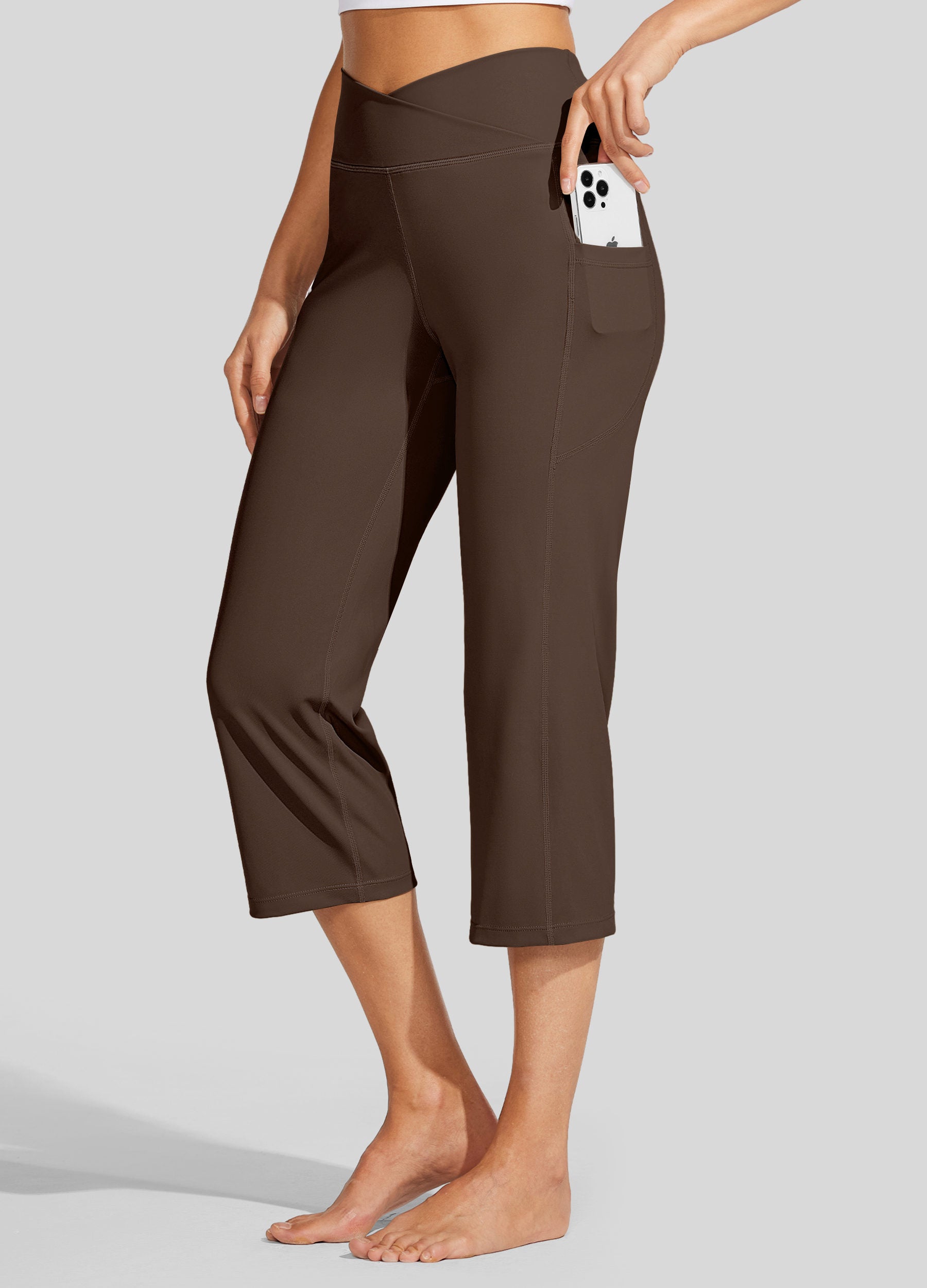 Womens Crossover Yoga Capris brown