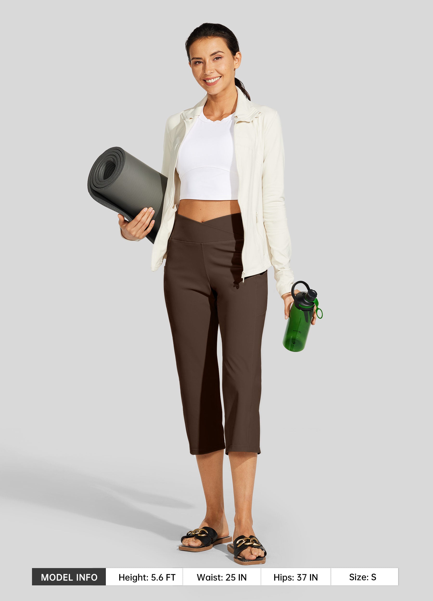 Womens Crossover Yoga Capris brown