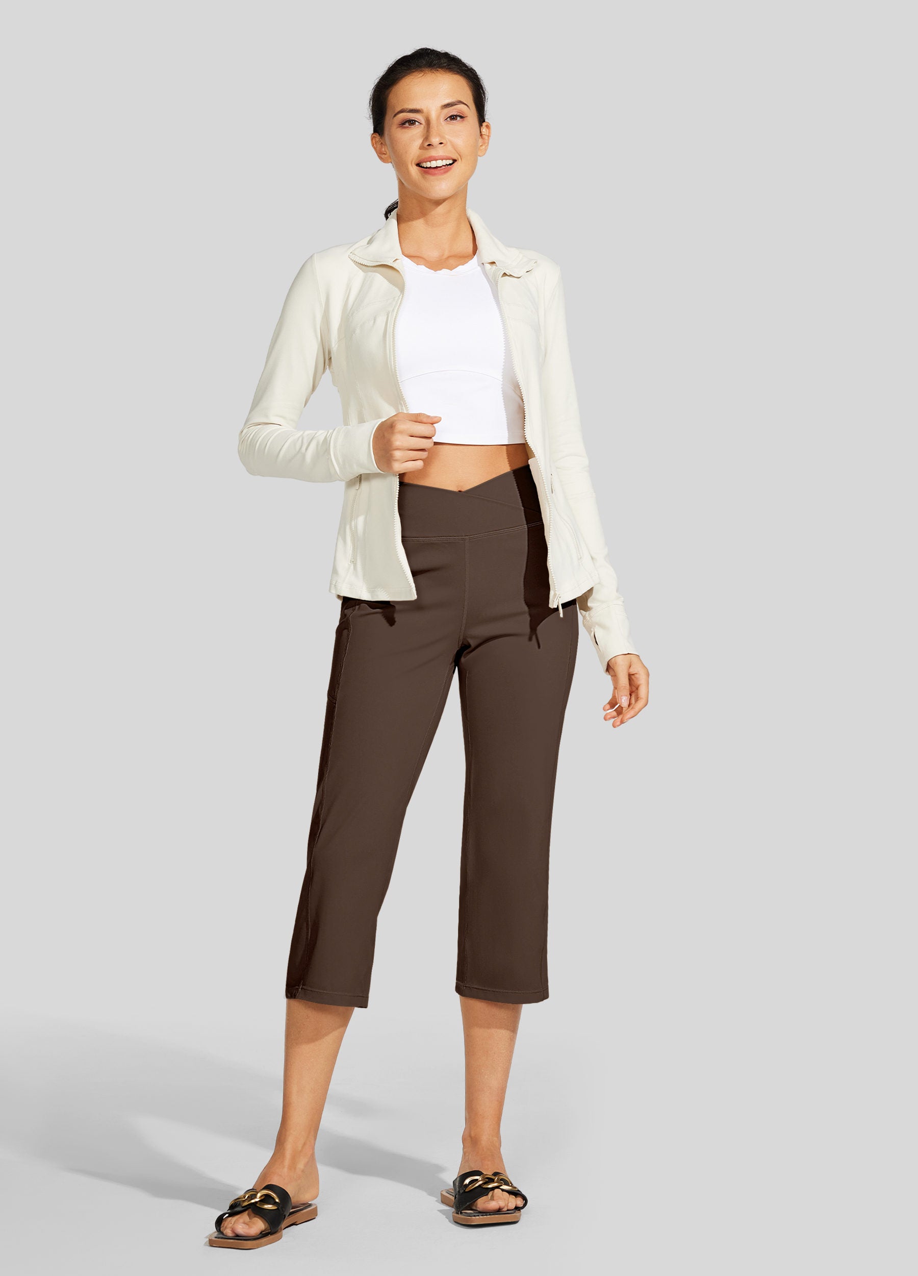 Womens Crossover Yoga Capris brown