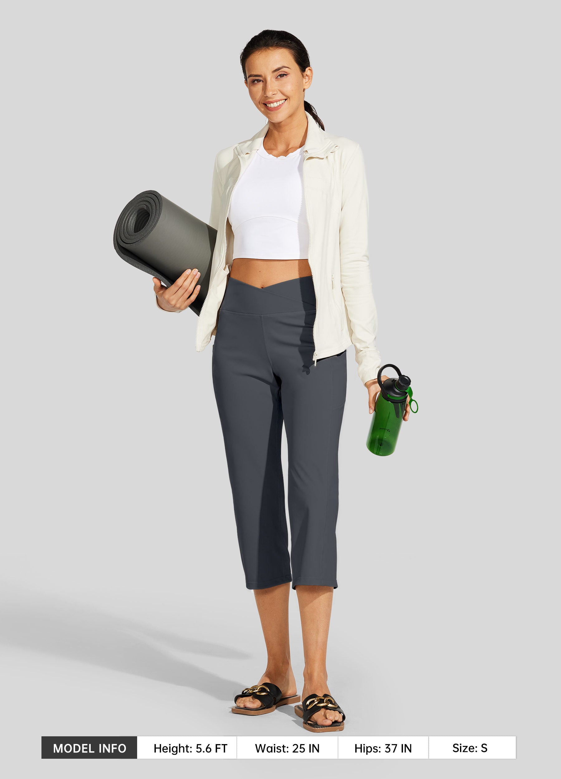 Womens Crossover Yoga Capris deep gray