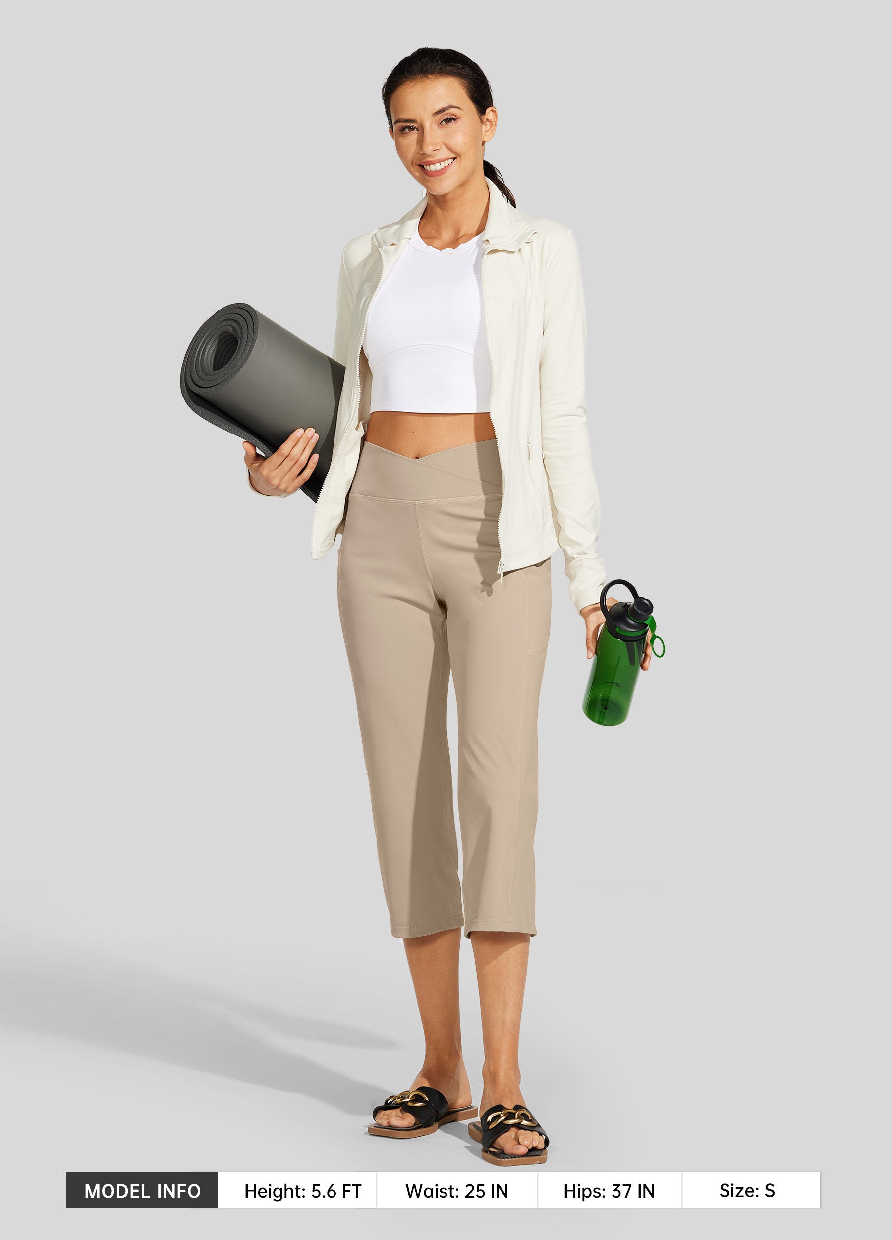 Womens Crossover Yoga Capris khaki