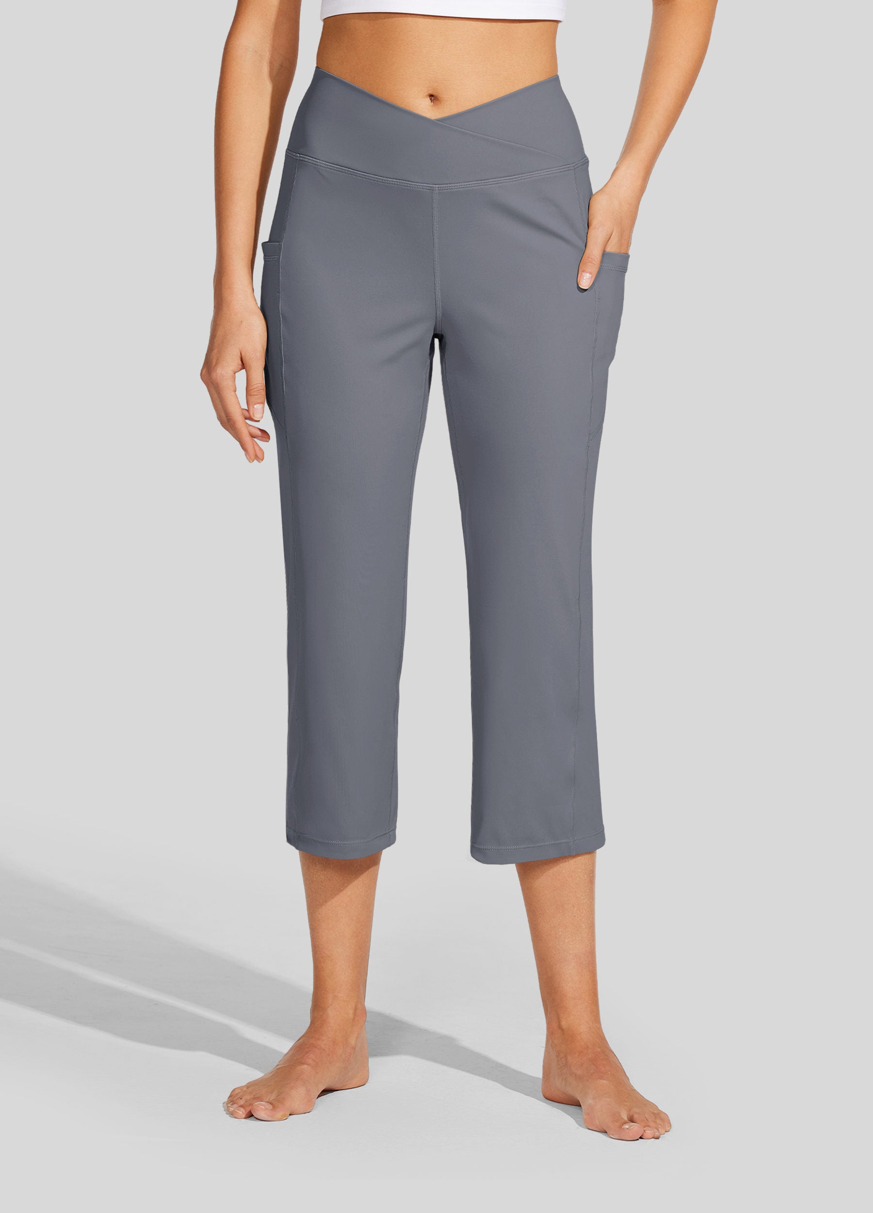 Womens Crossover Yoga Capris light gray