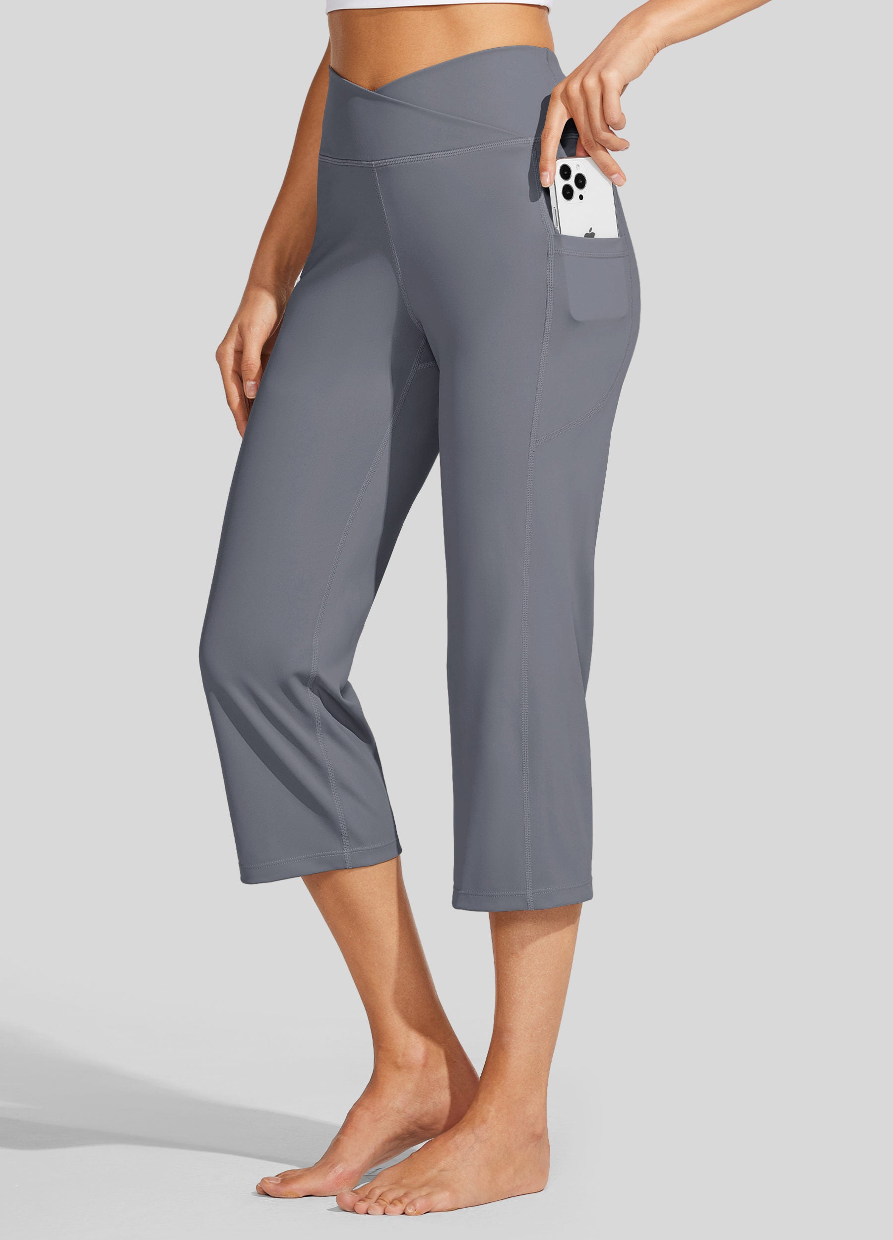 Womens Crossover Yoga Capris light gray