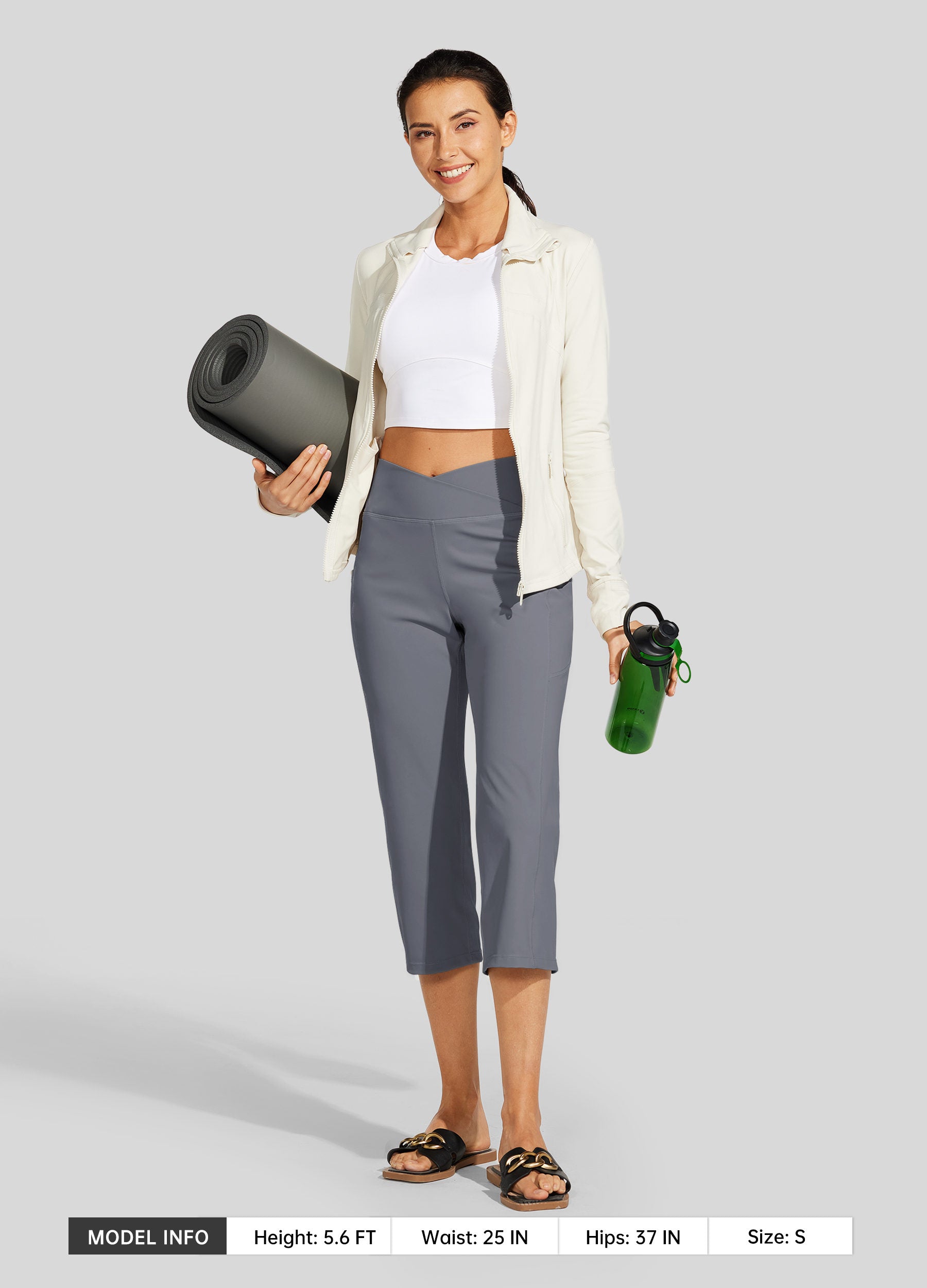 Womens Crossover Yoga Capris light gray