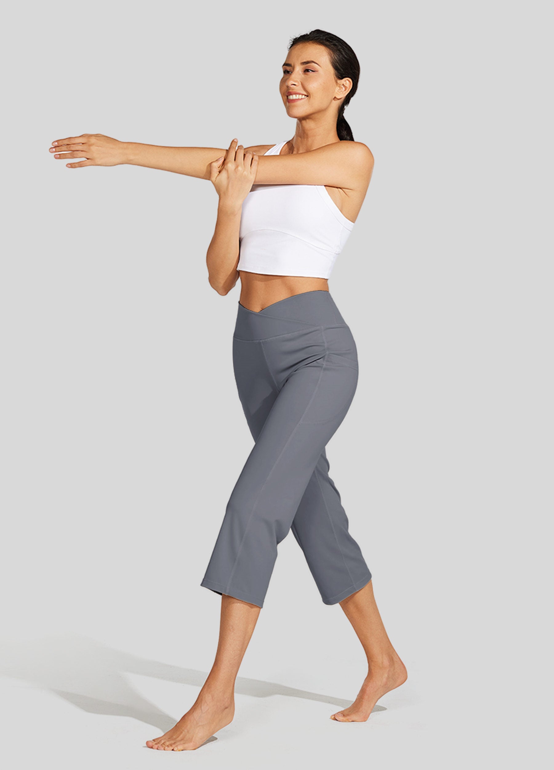 Womens Crossover Yoga Capris light gray