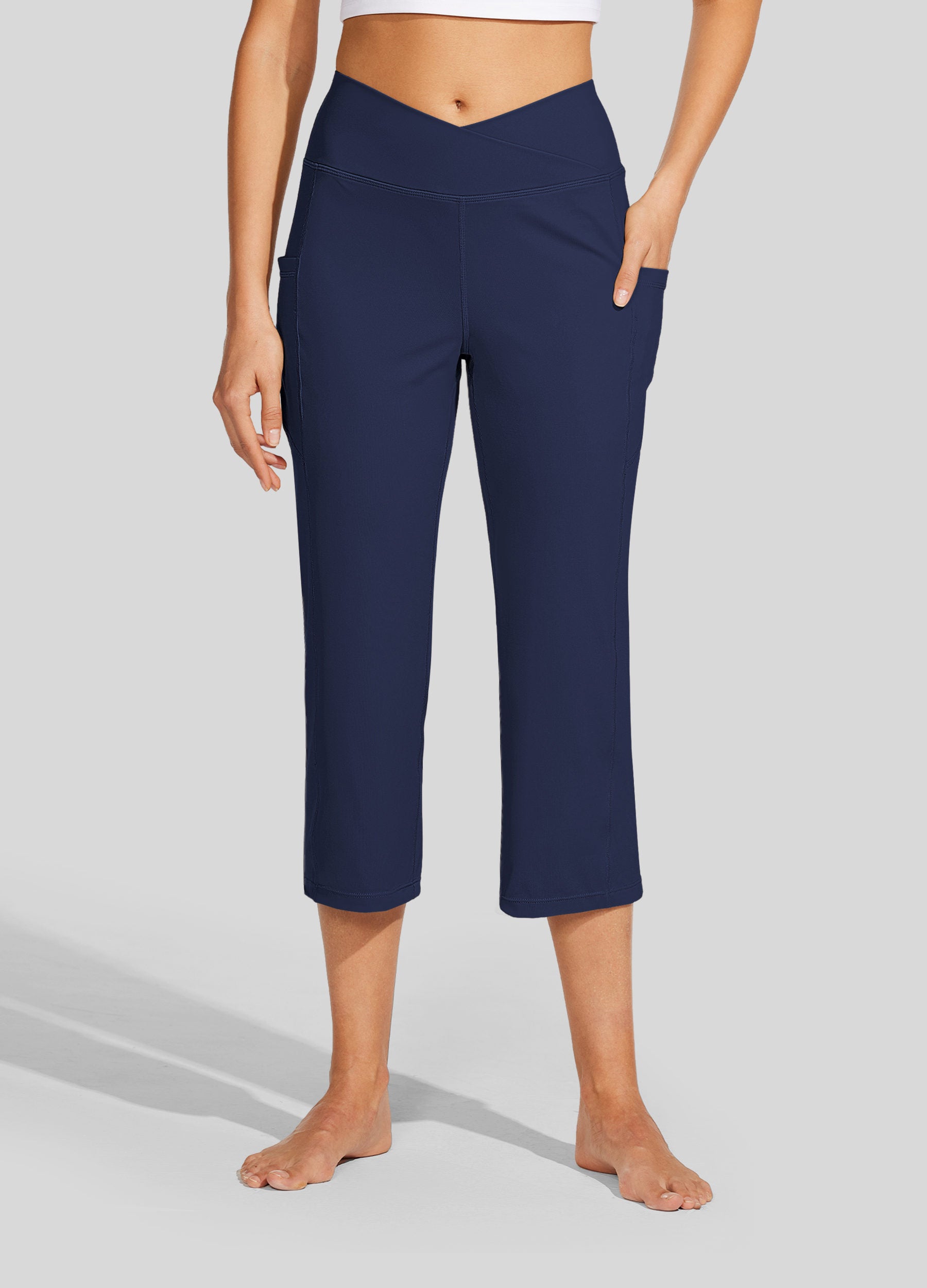 Womens Crossover Yoga Capris navy