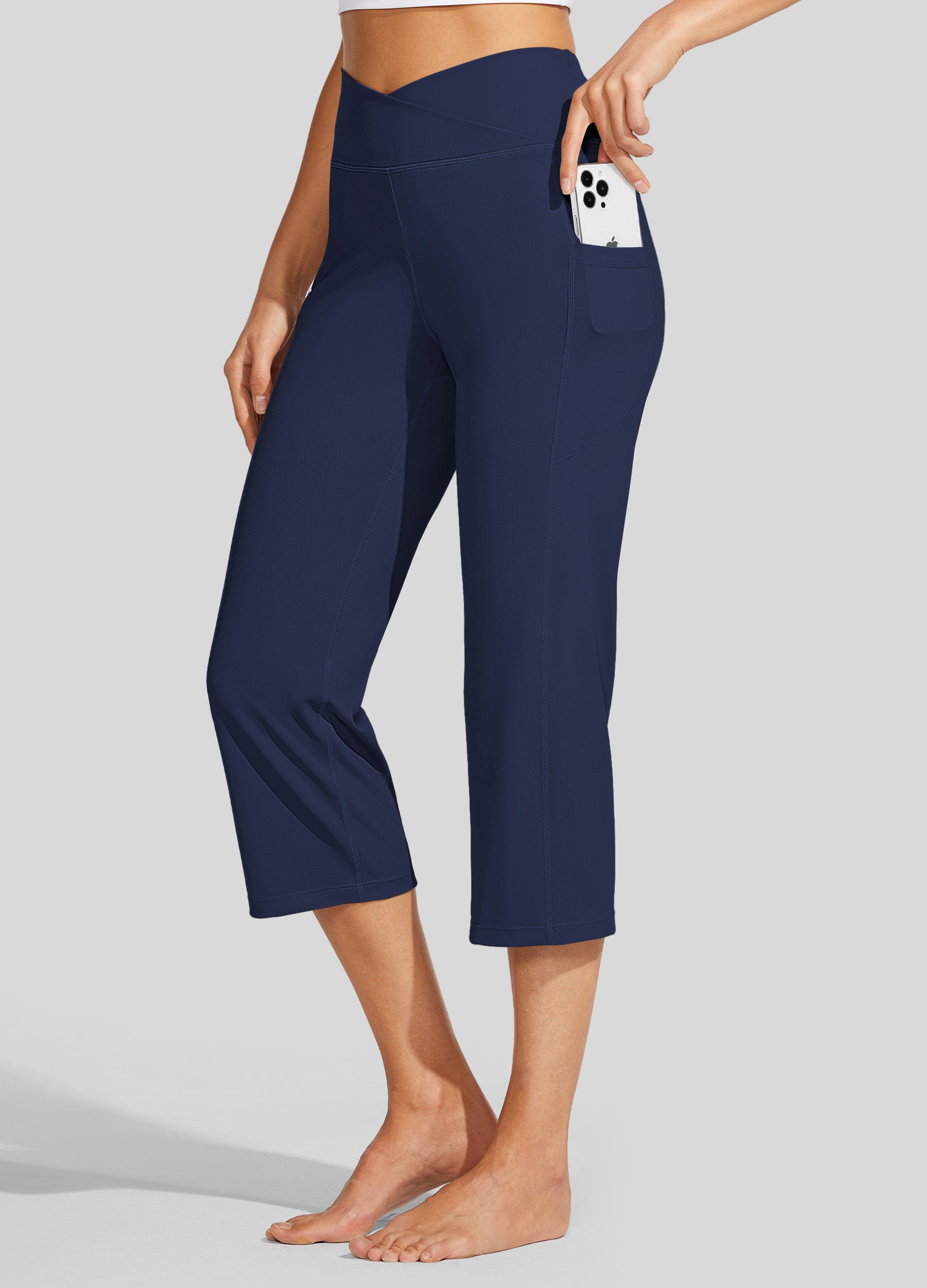 Womens Crossover Yoga Capris navy