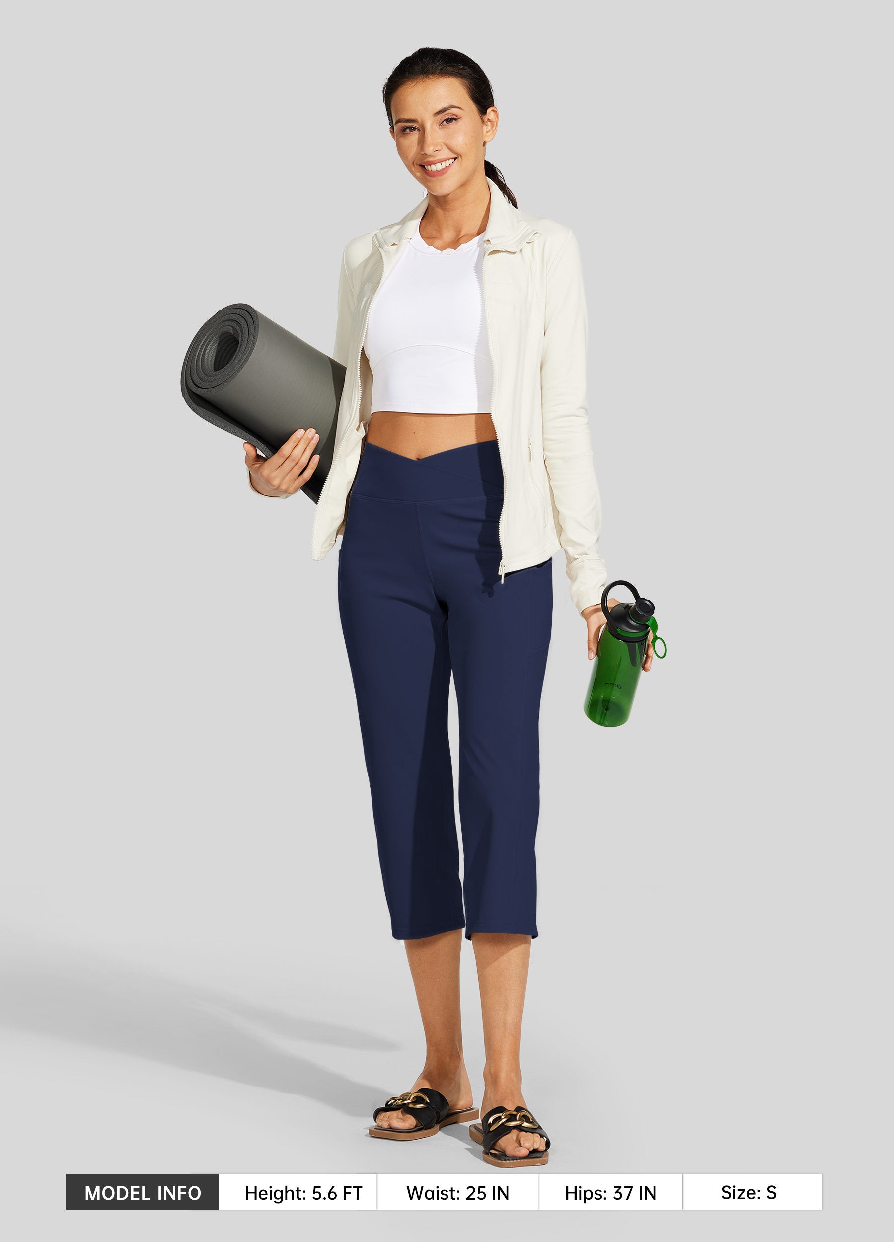 Womens Crossover Yoga Capris navy