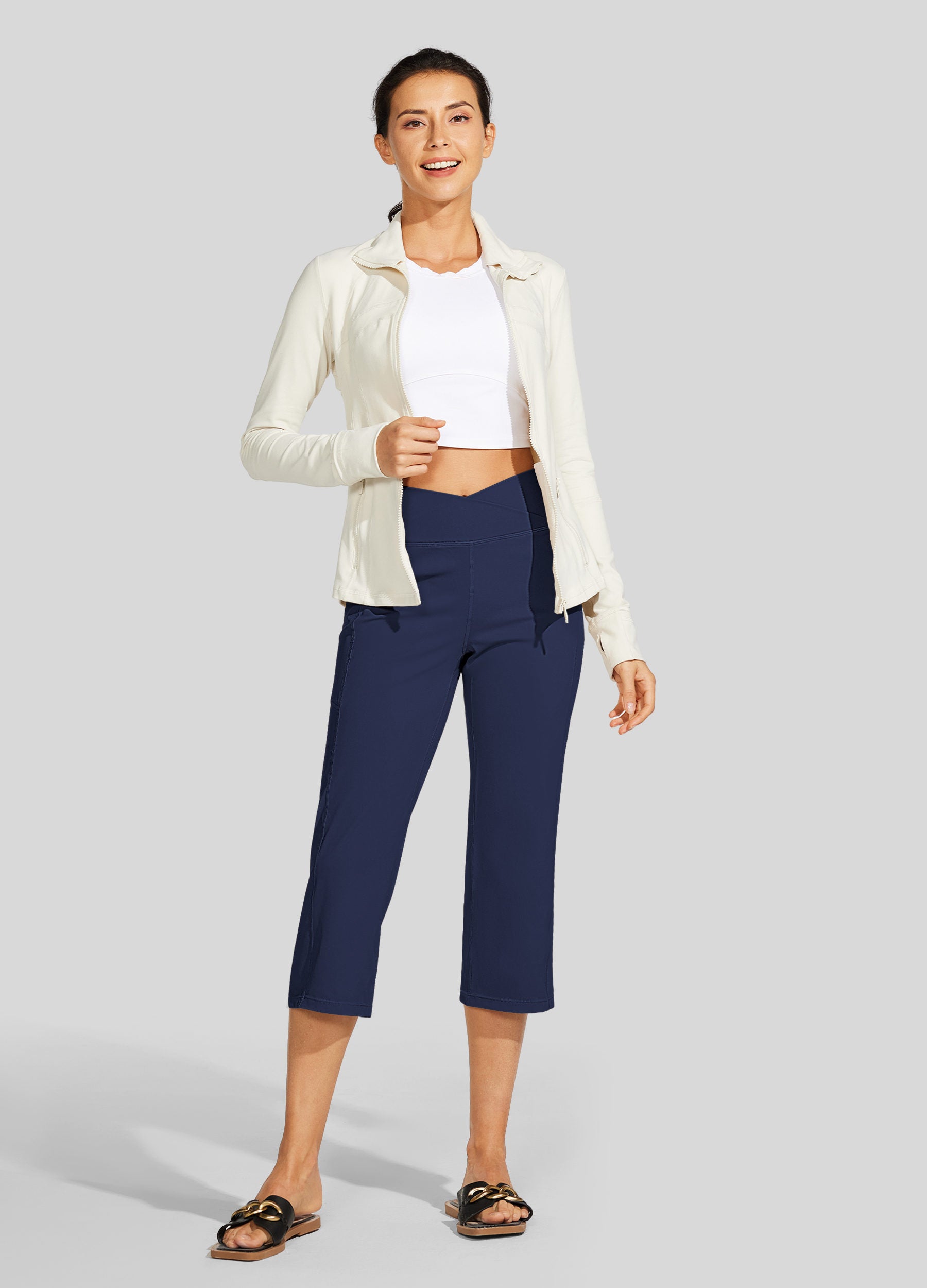 Womens Crossover Yoga Capris navy