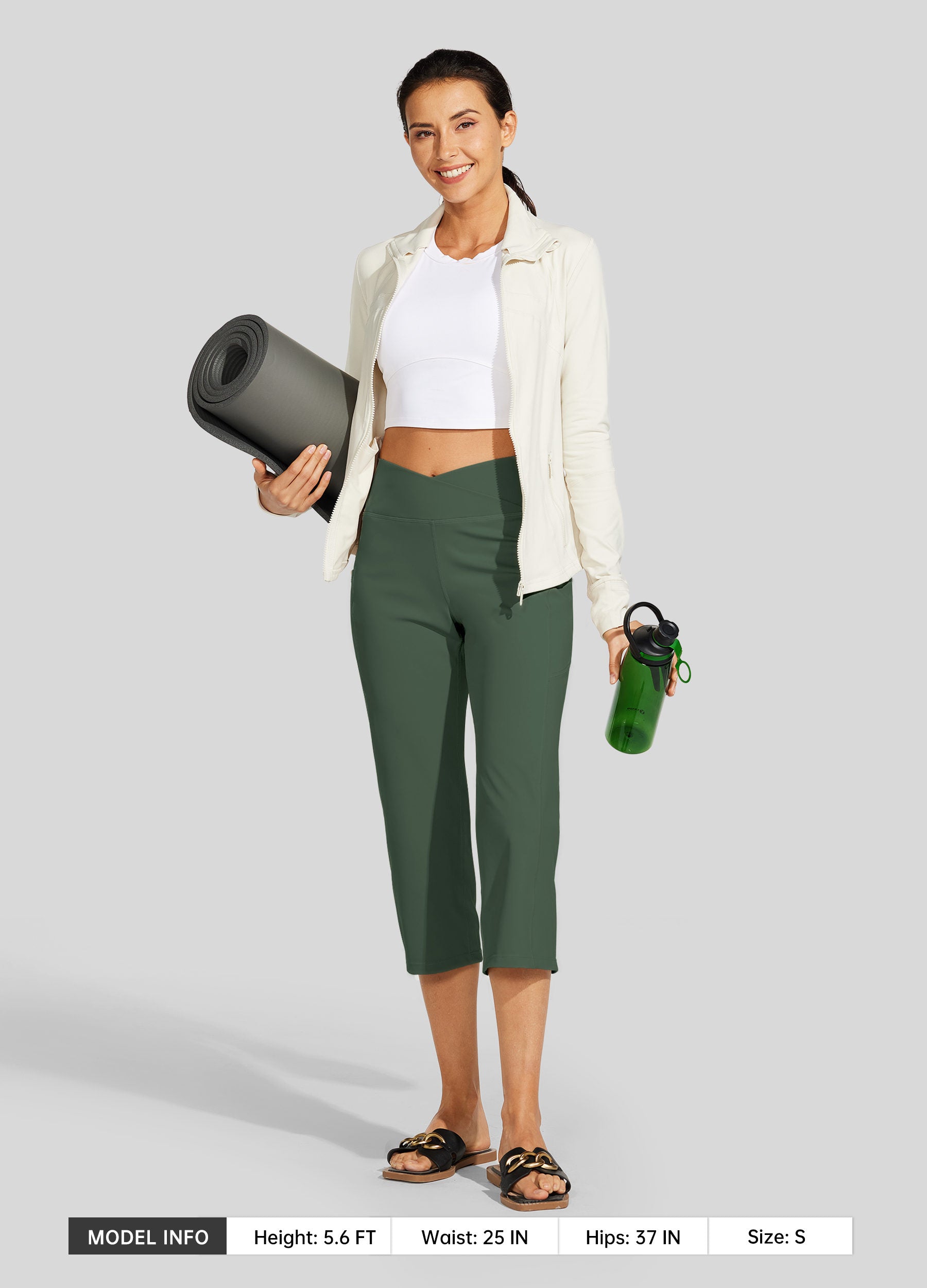 Womens Crossover Yoga Capris olive green