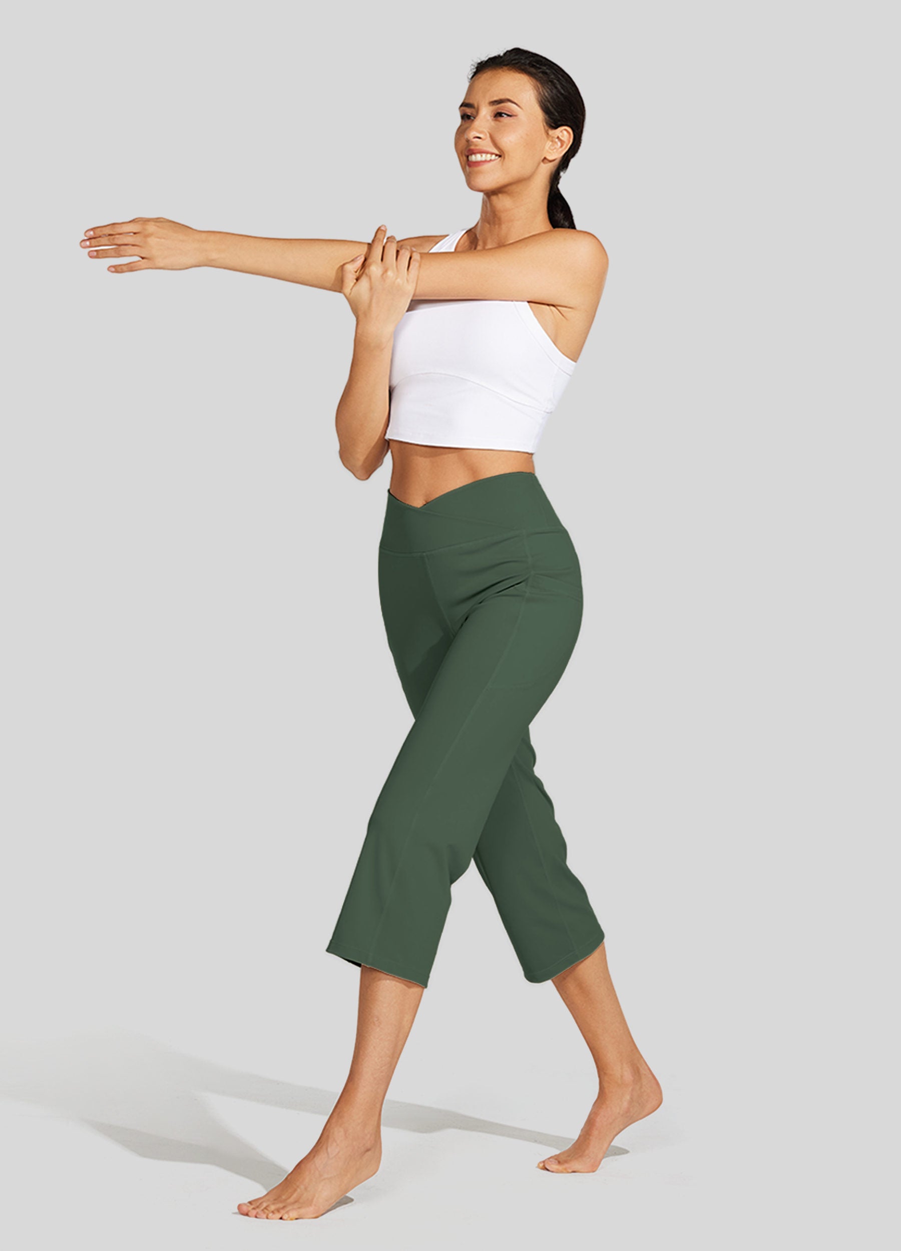 Womens Crossover Yoga Capris olive green