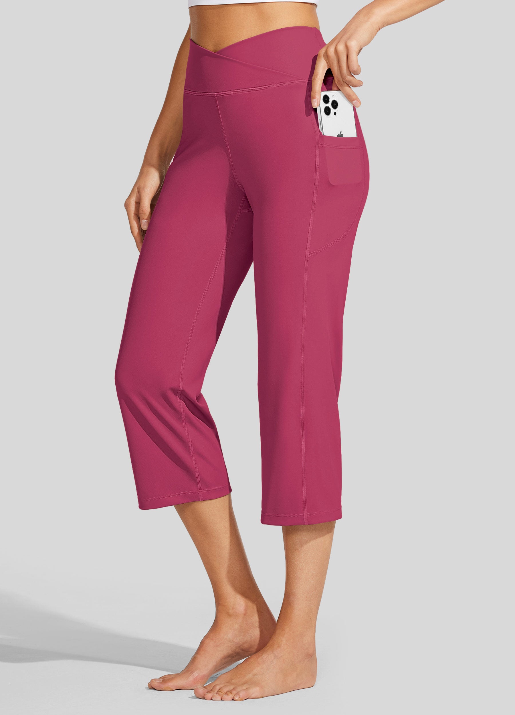 Womens Crossover Yoga Capris rose red