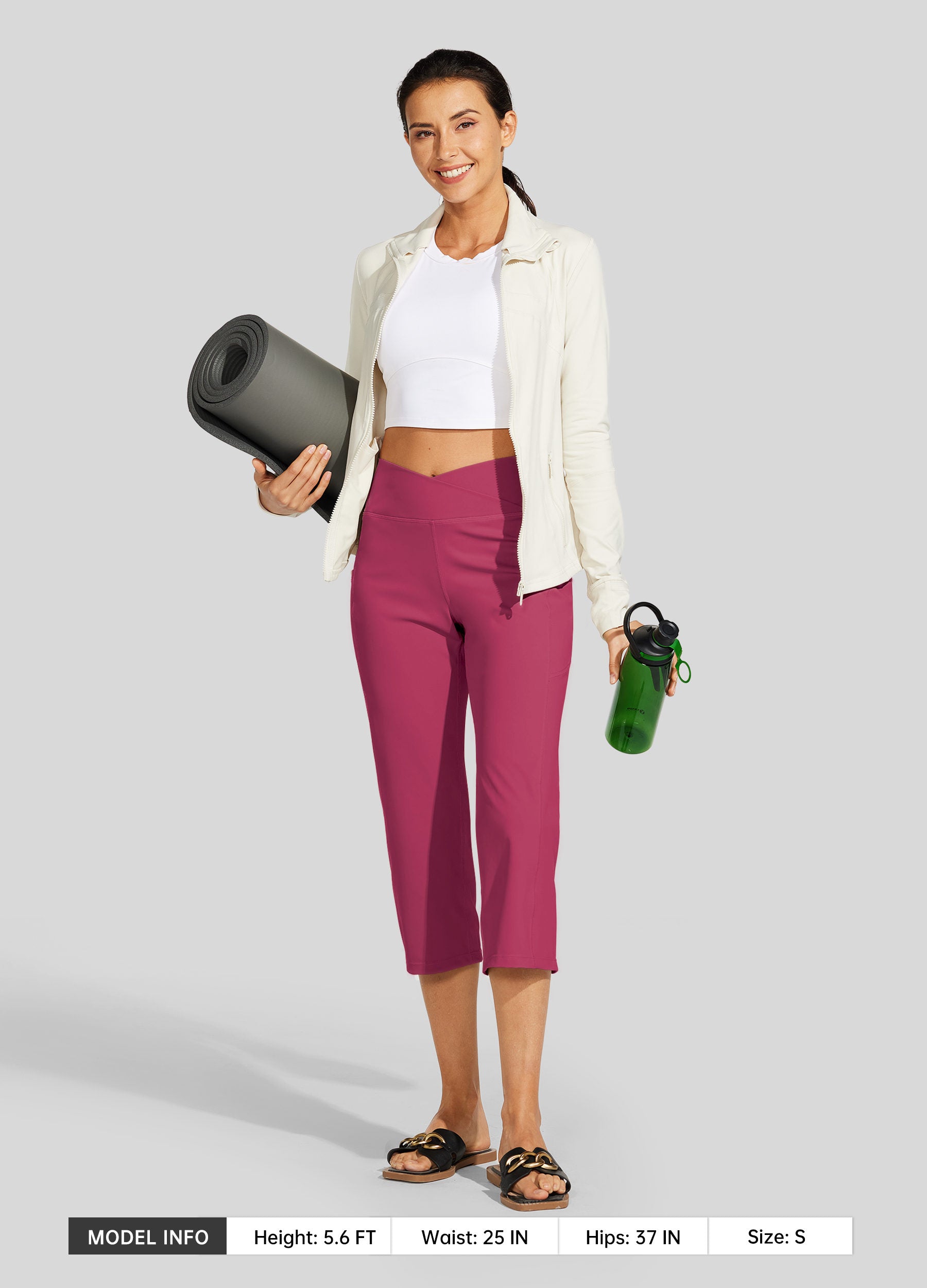 Womens Crossover Yoga Capris rose red