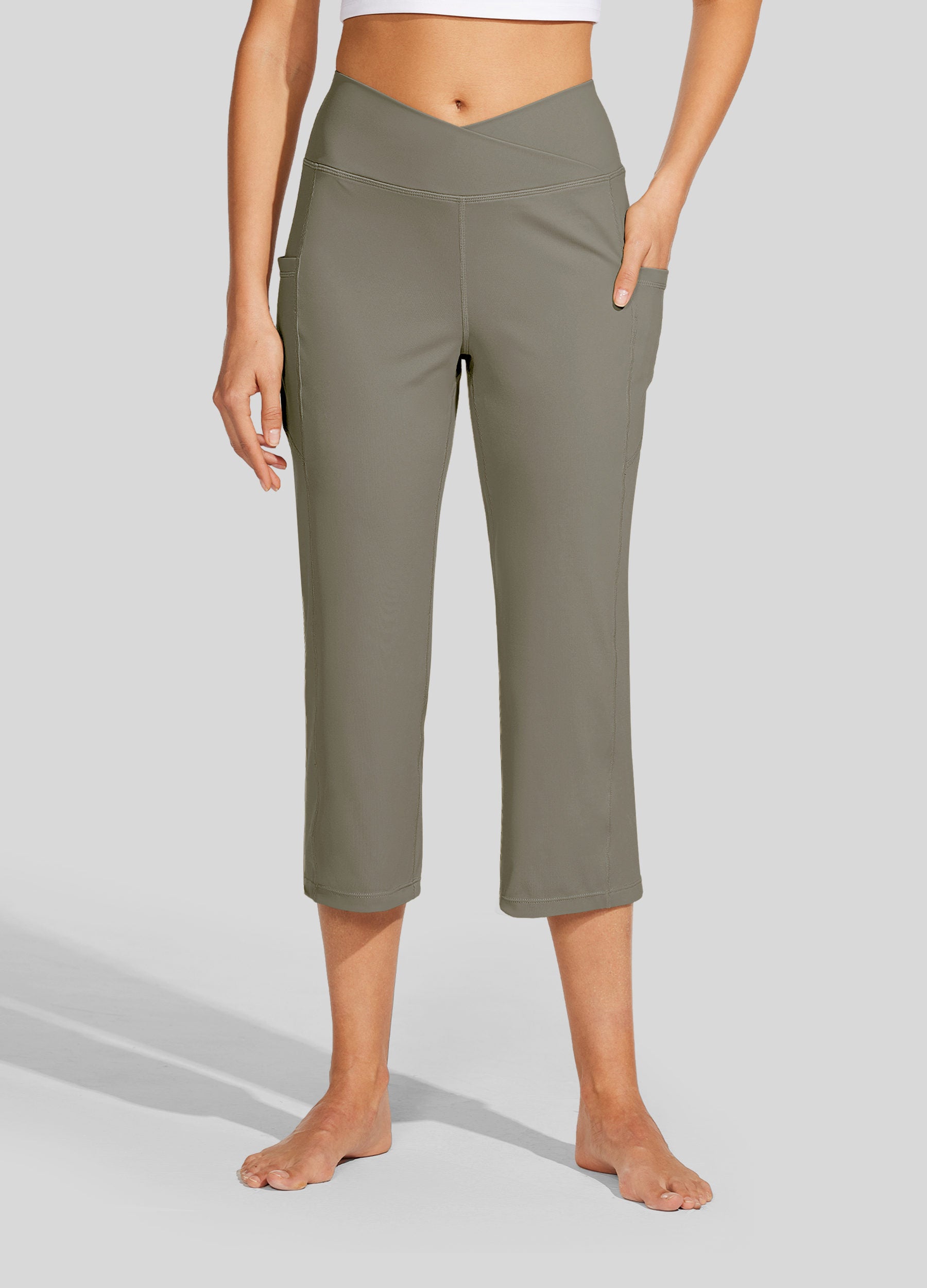 Womens Crossover Yoga Capris sage green