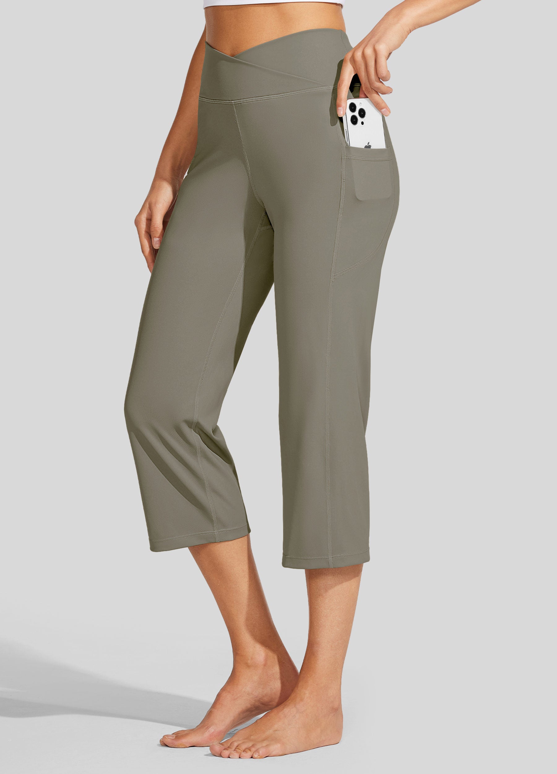 Womens Crossover Yoga Capris sage green
