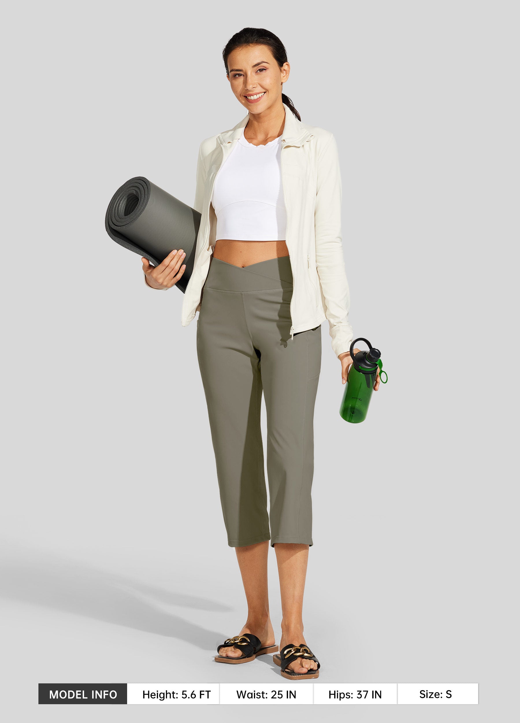 Womens Crossover Yoga Capris sage green