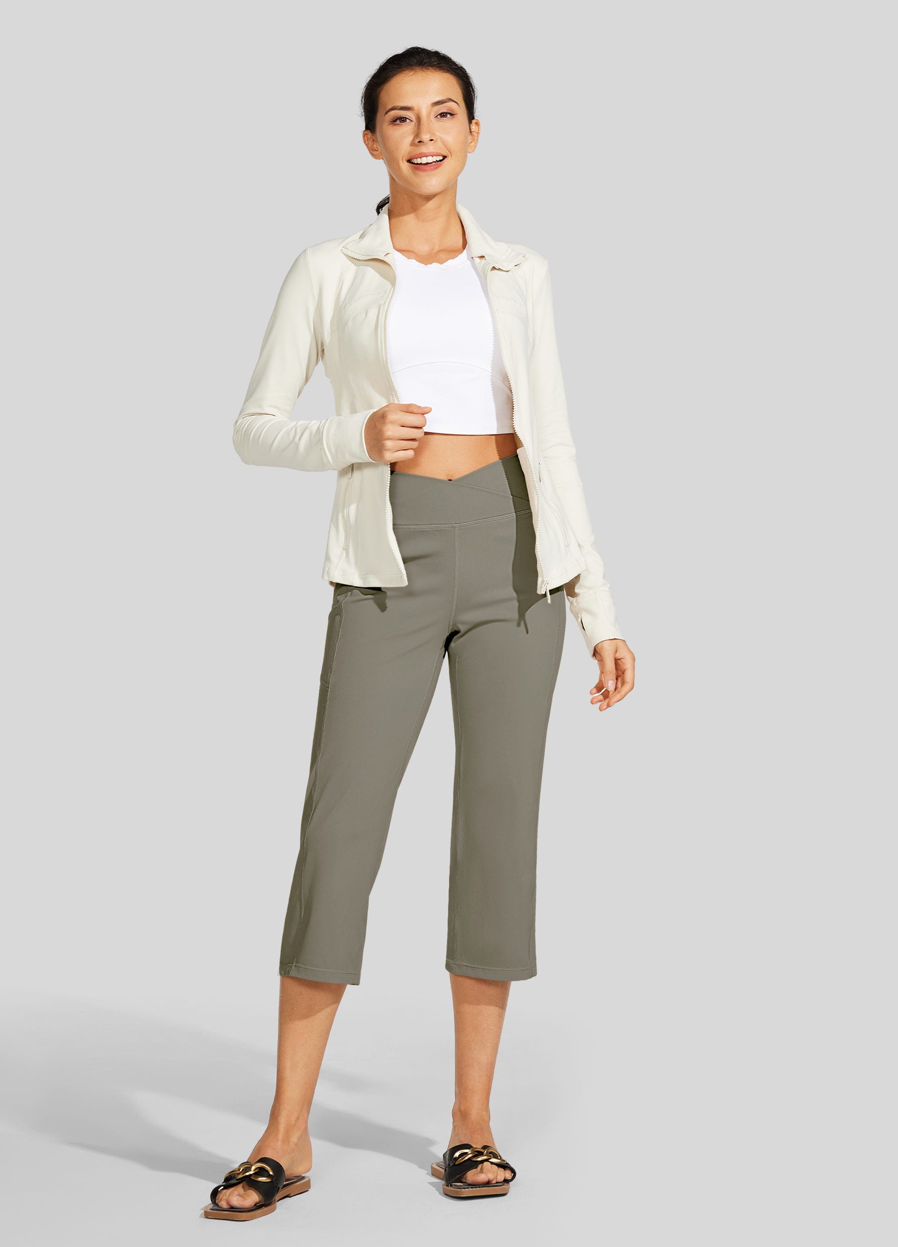 Womens Crossover Yoga Capris sage green