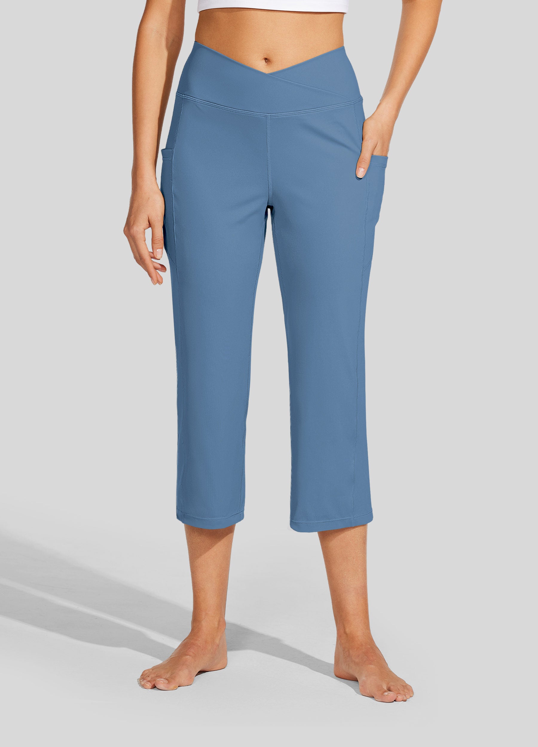 Womens Crossover Yoga Capris stone blue