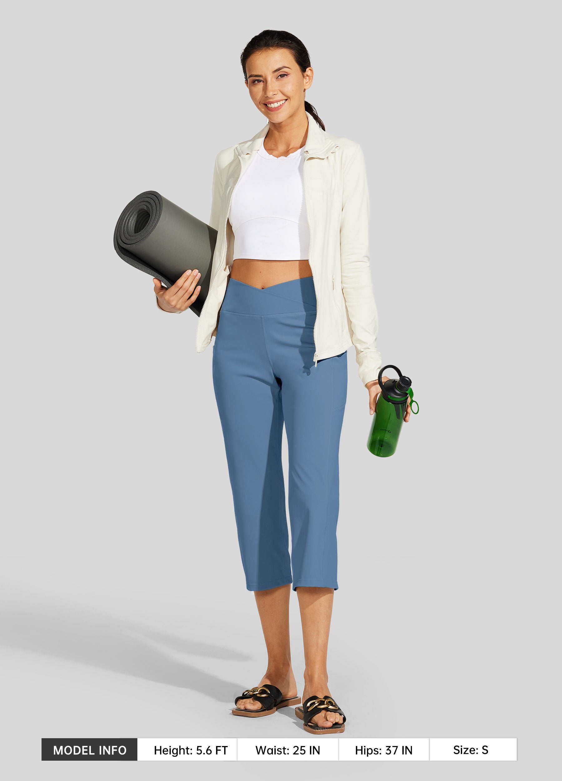 Womens Crossover Yoga Capris stone blue