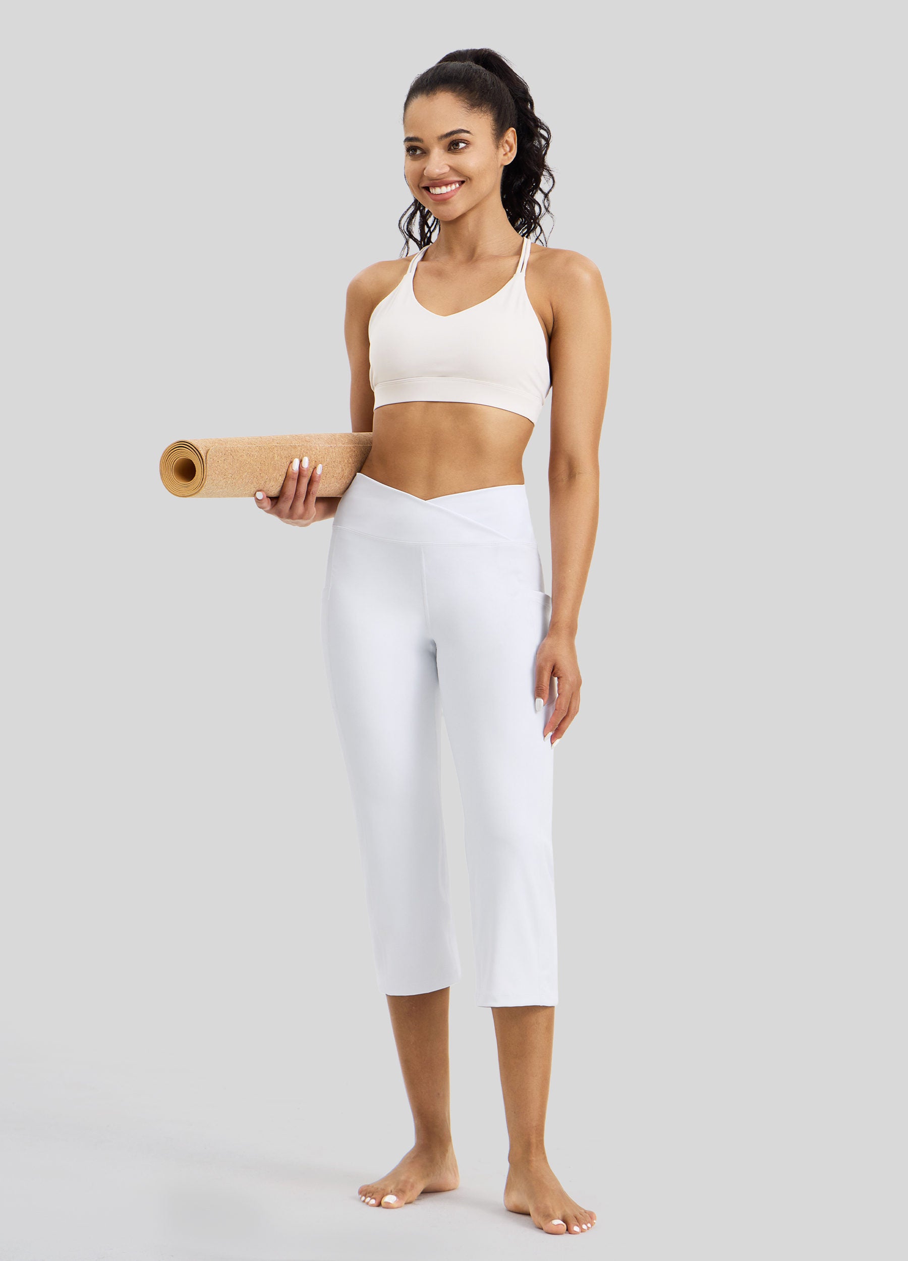 Womens Crossover Yoga Capris white