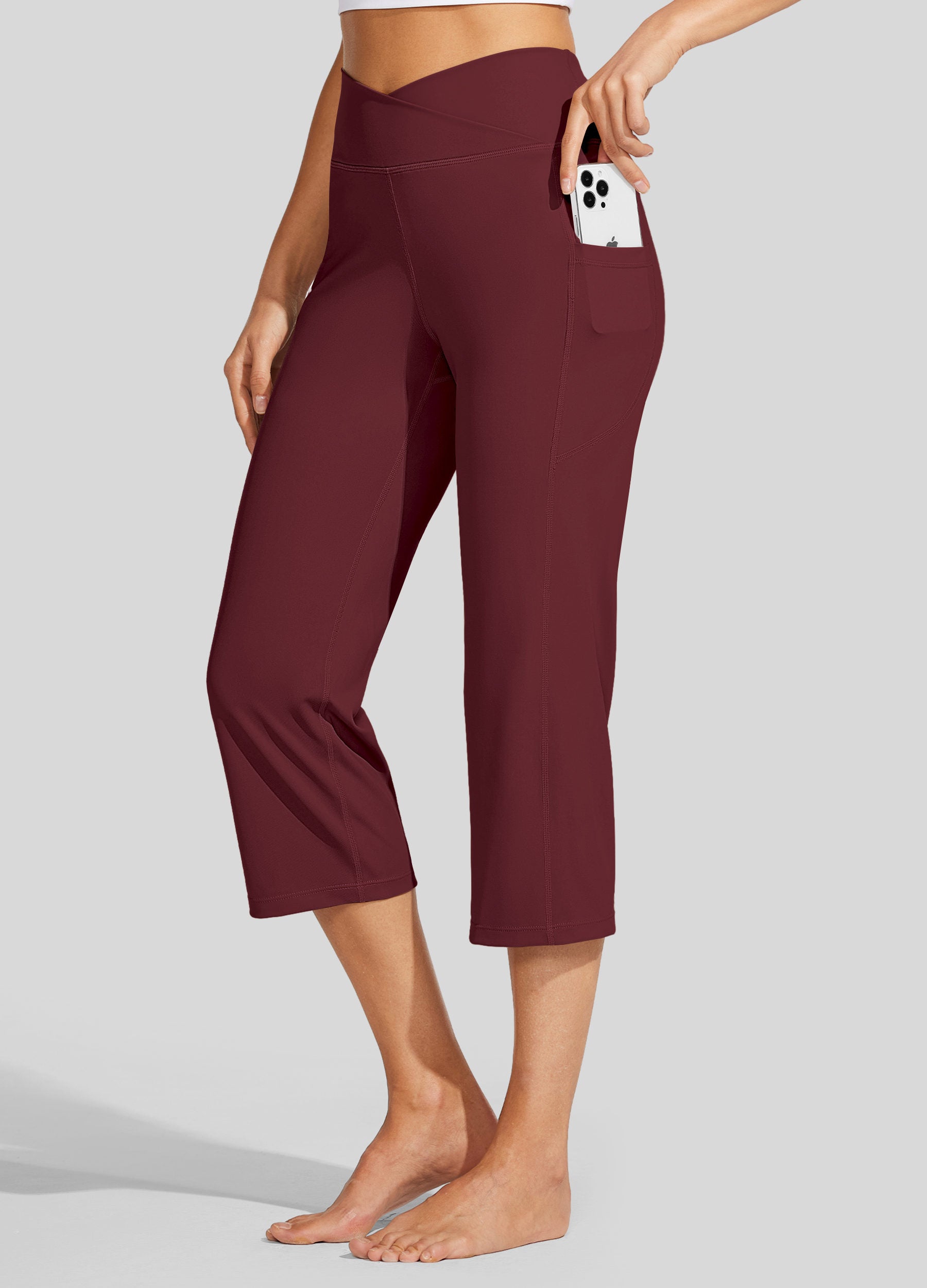Womens Crossover Yoga Capris wine red