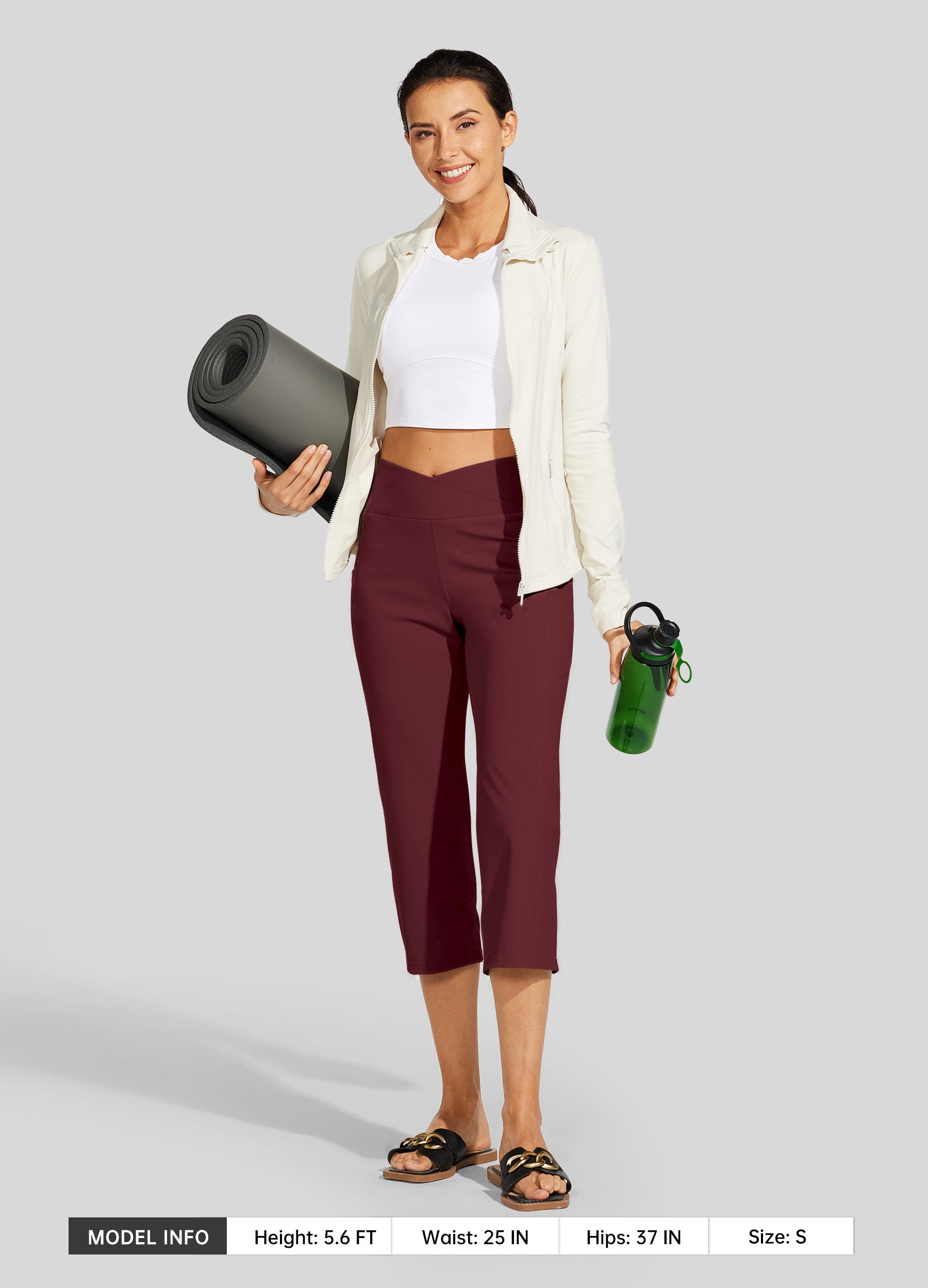 Womens Crossover Yoga Capris wine red