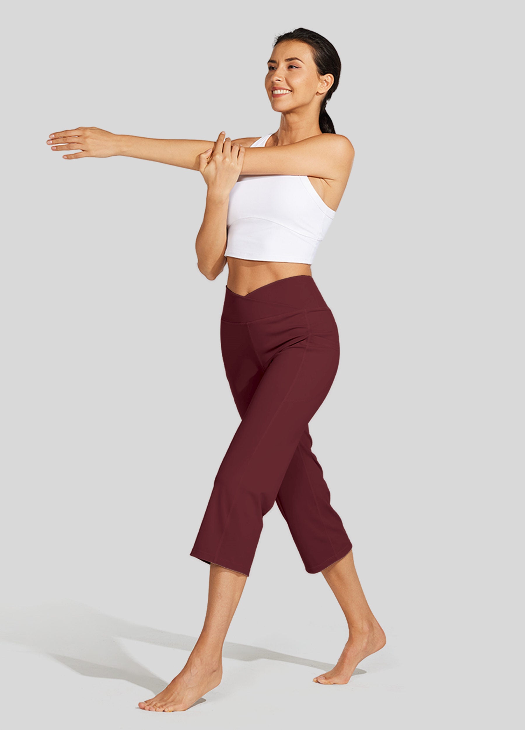 Womens Crossover Yoga Capris wine red