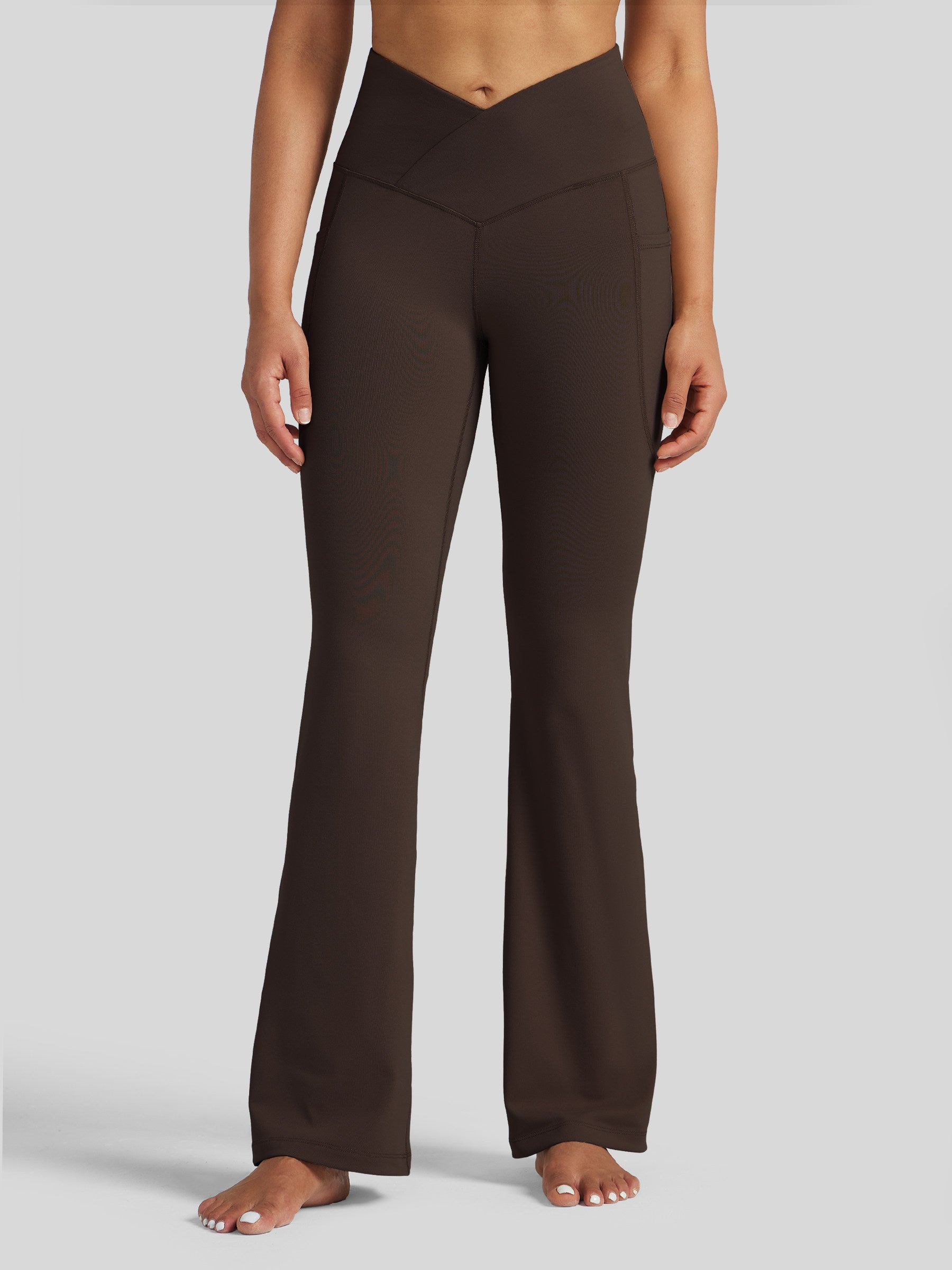 Womens Crossover Flare Yoga Leggings 29 Inch coffee