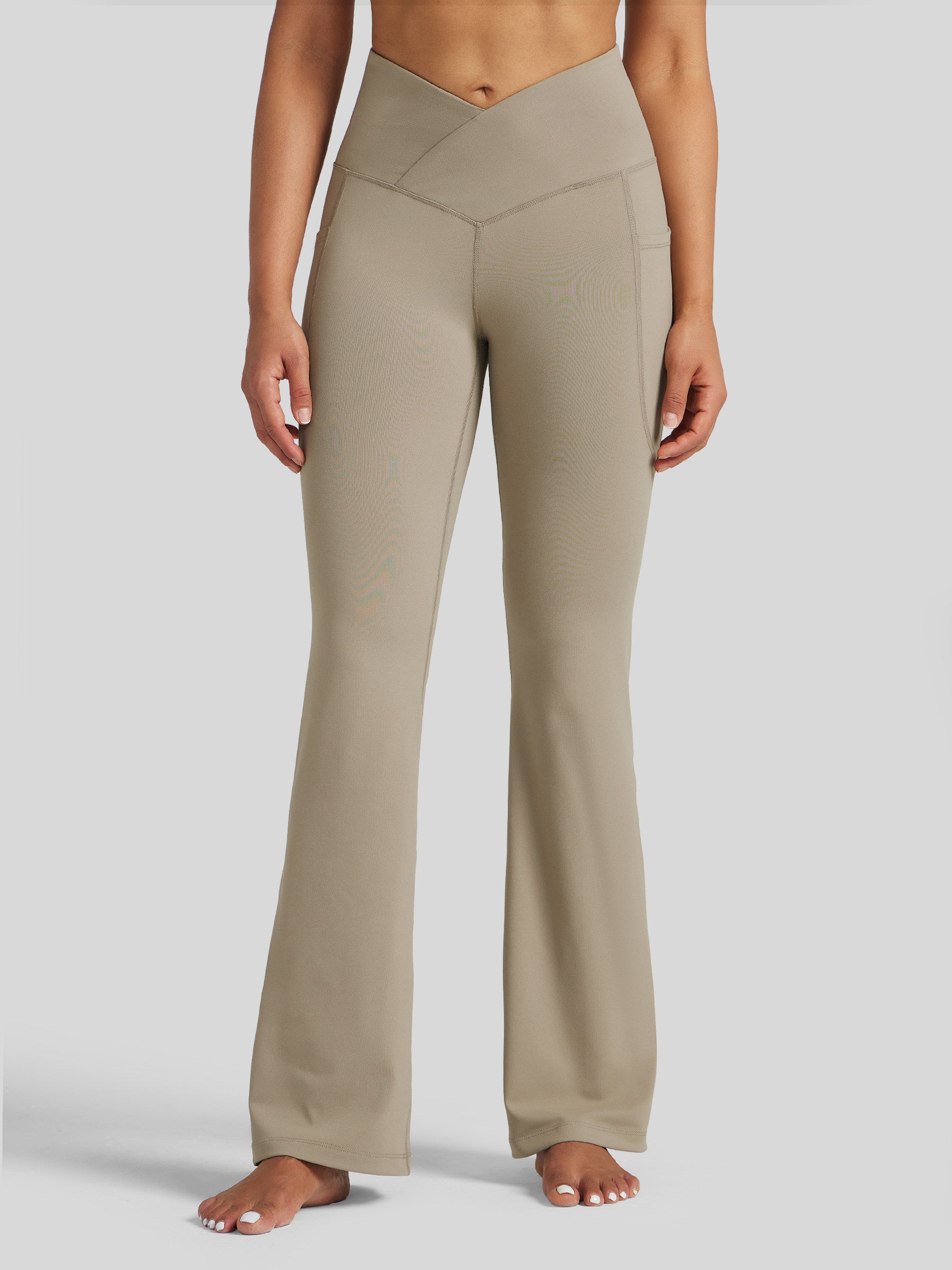 Womens Crossover Flare Yoga Leggings 31 Inch khaki