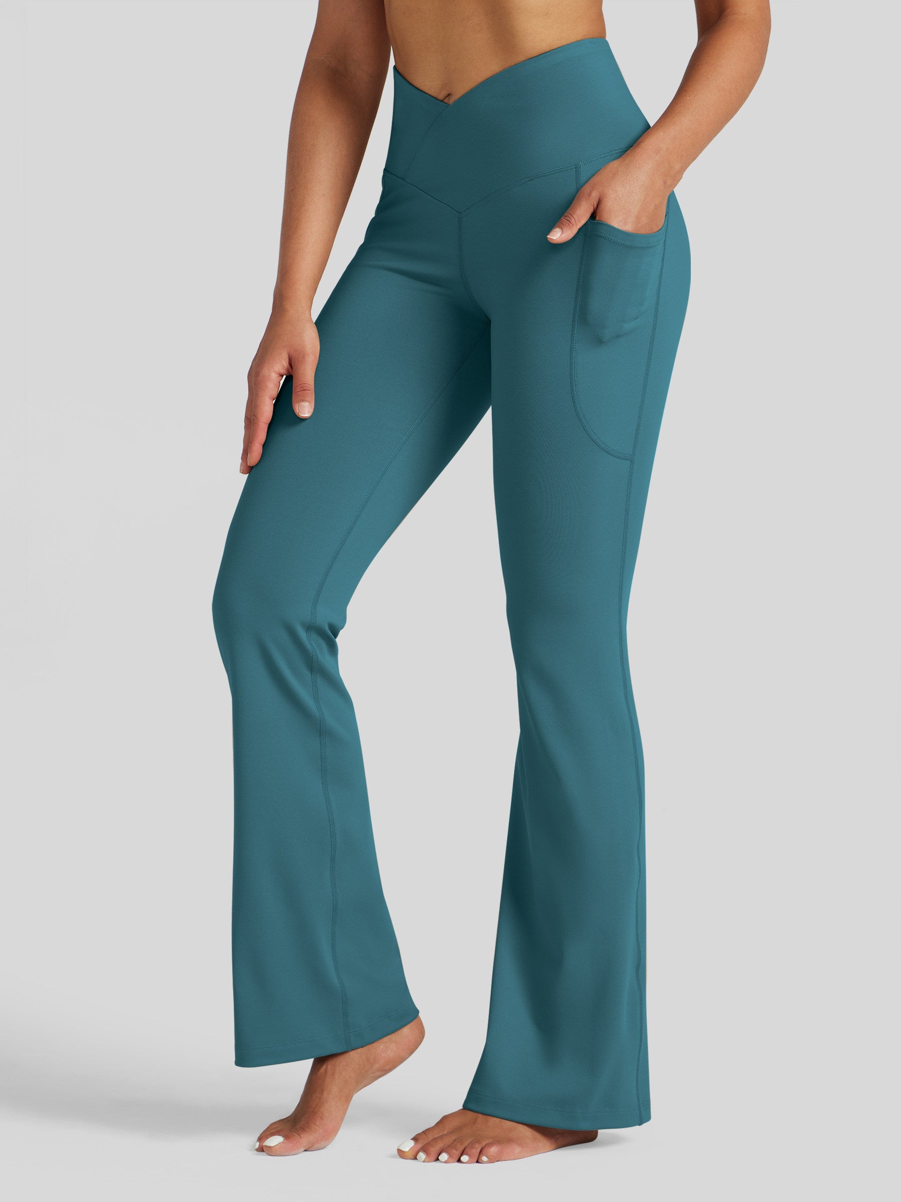 Womens Crossover Flare Yoga Leggings 31 Inch teal