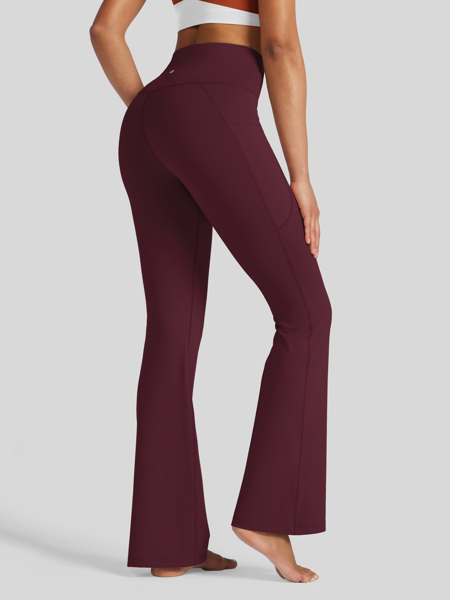 Womens Crossover Flare Yoga Leggings 31 Inch wine red