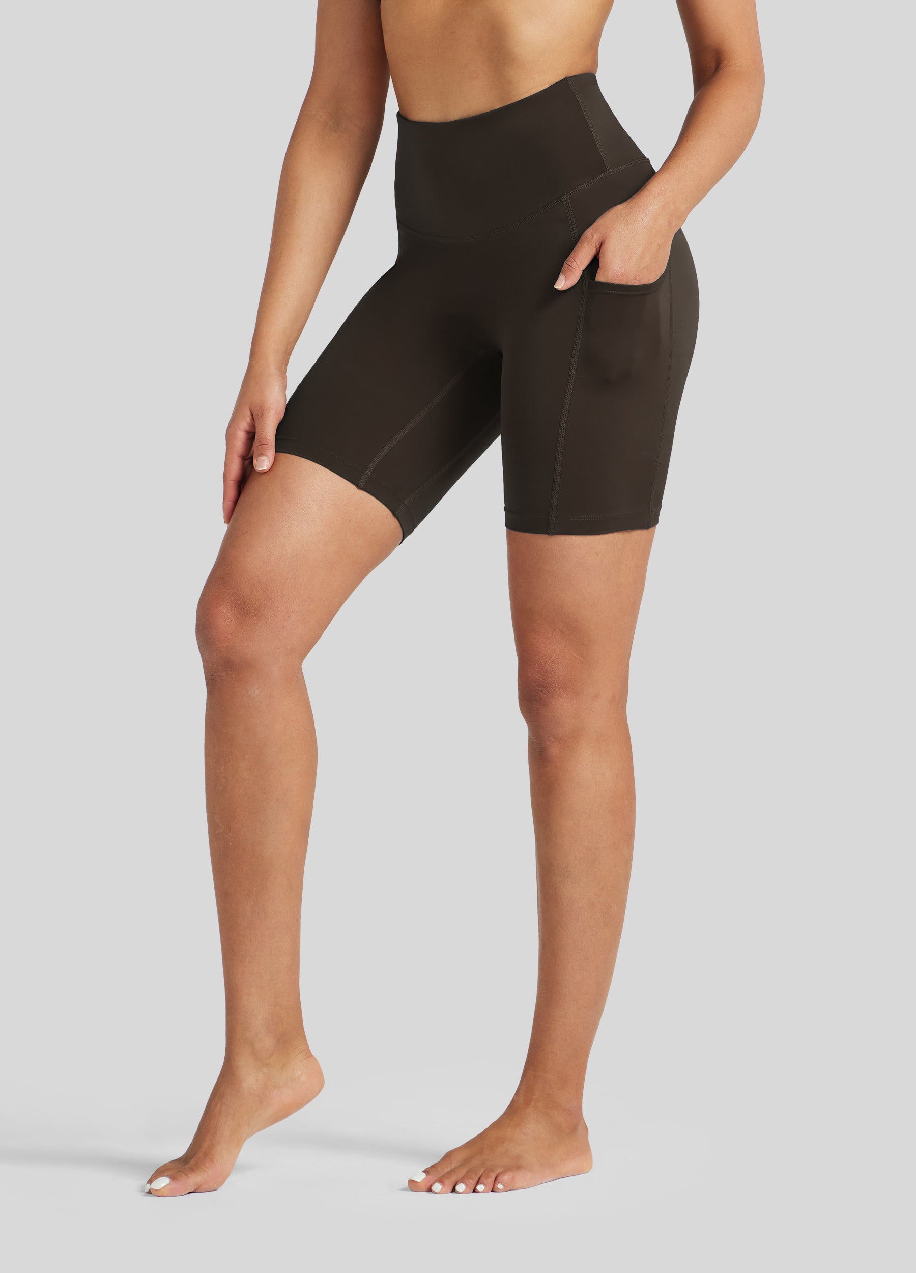Womens Yoga Shorts with Pockets 7 Inch brown