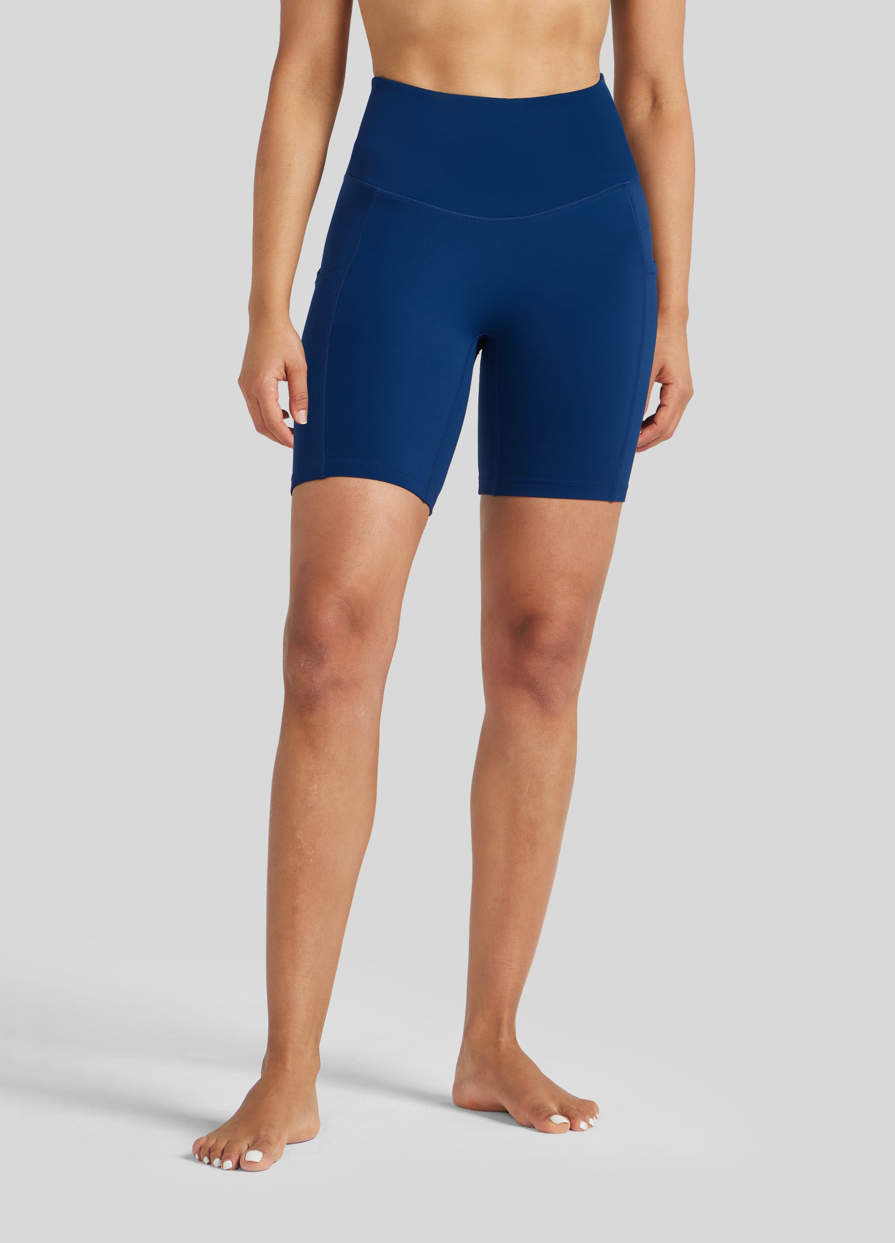Womens Yoga Shorts with Pockets 7 Inch deep blue