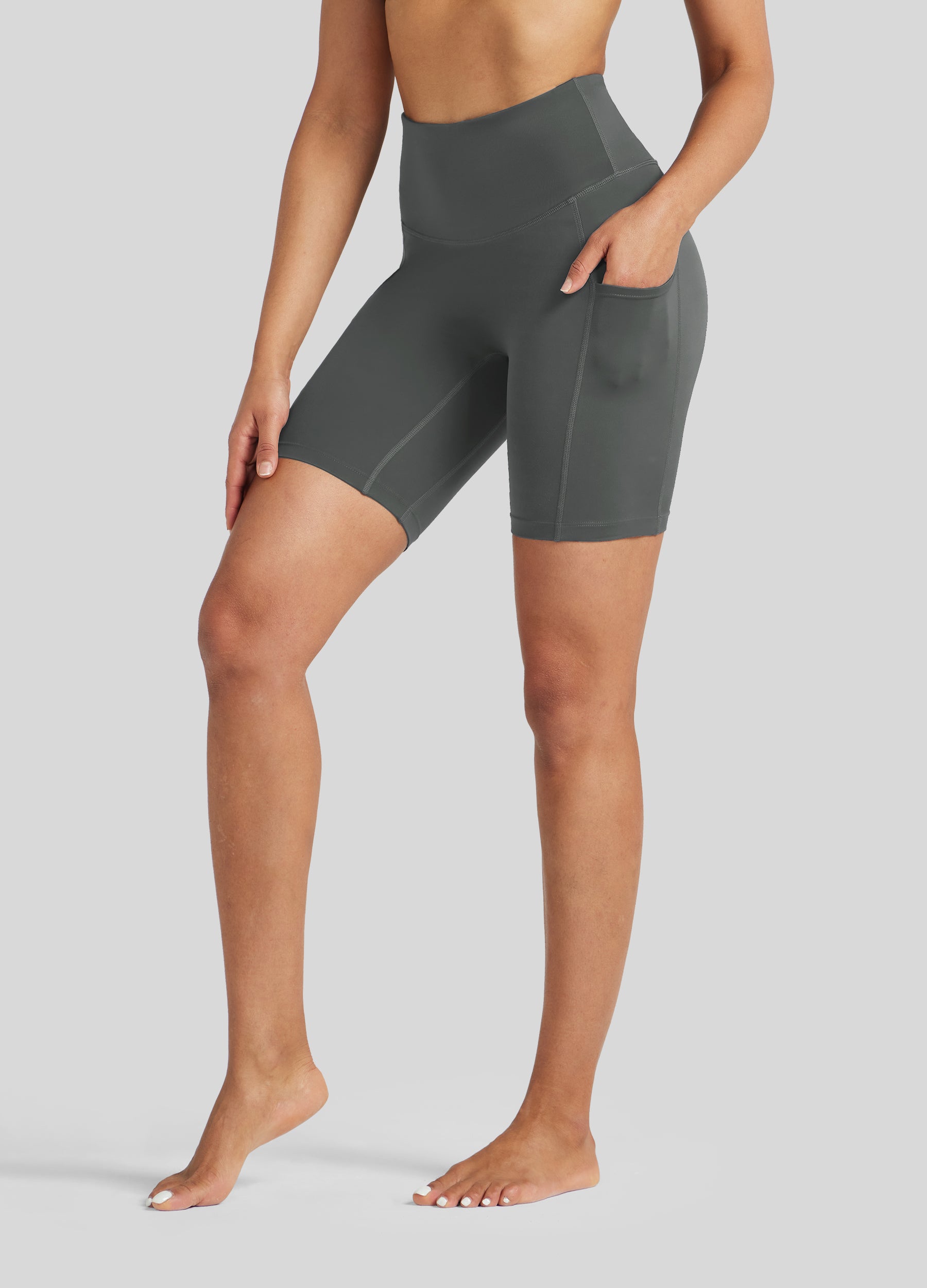Womens Yoga Shorts with Pockets 7 Inch deep gray